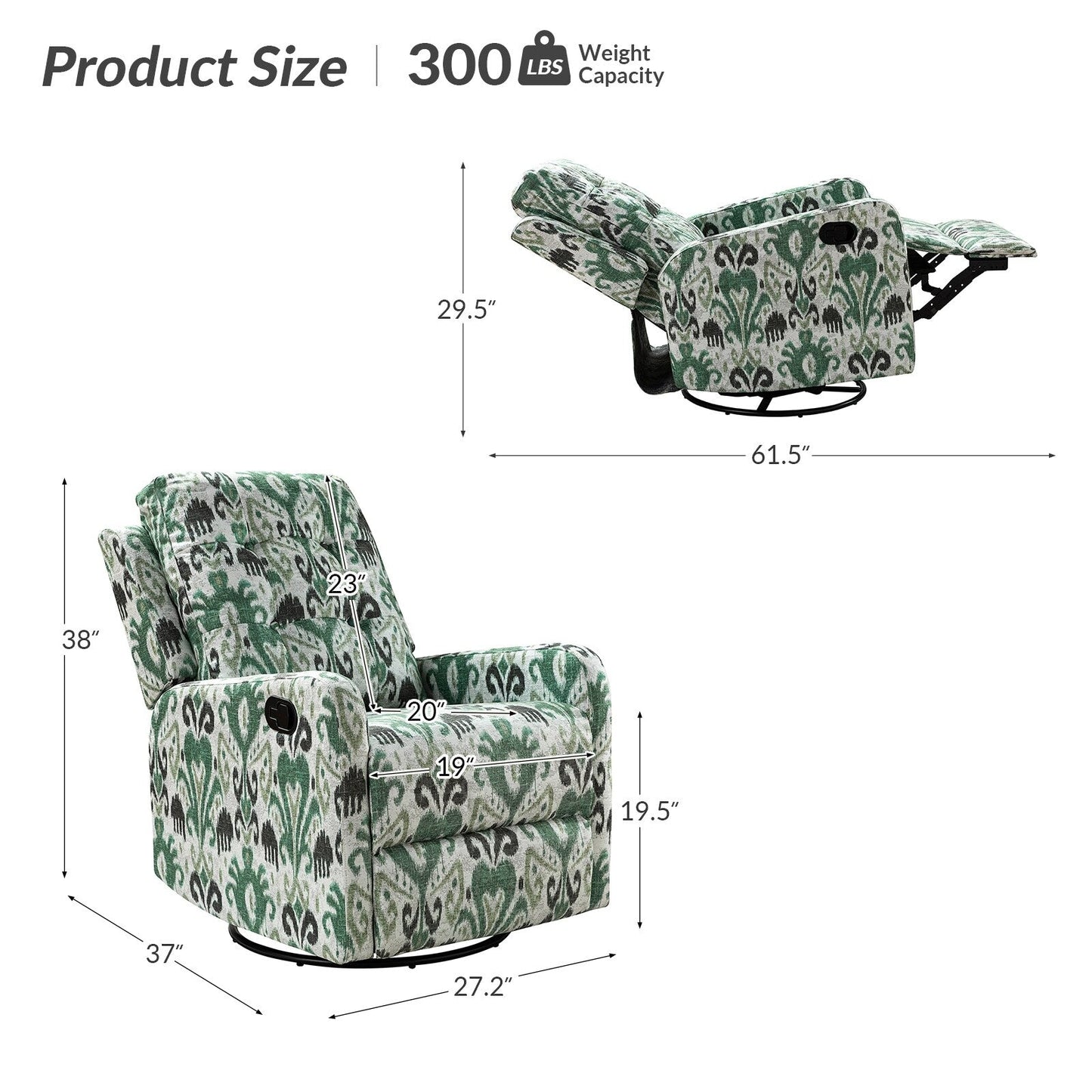 Fauteuil inclinable pivotant manuel Arlette Floral avec dossier capitonné, lot de 2