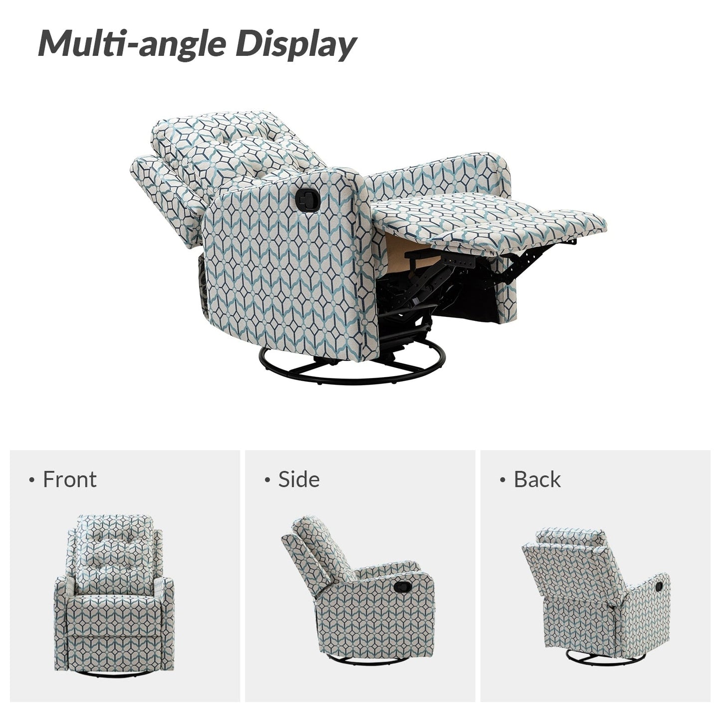 Fauteuil inclinable pivotant manuel Arlette Floral avec dossier capitonné, lot de 2