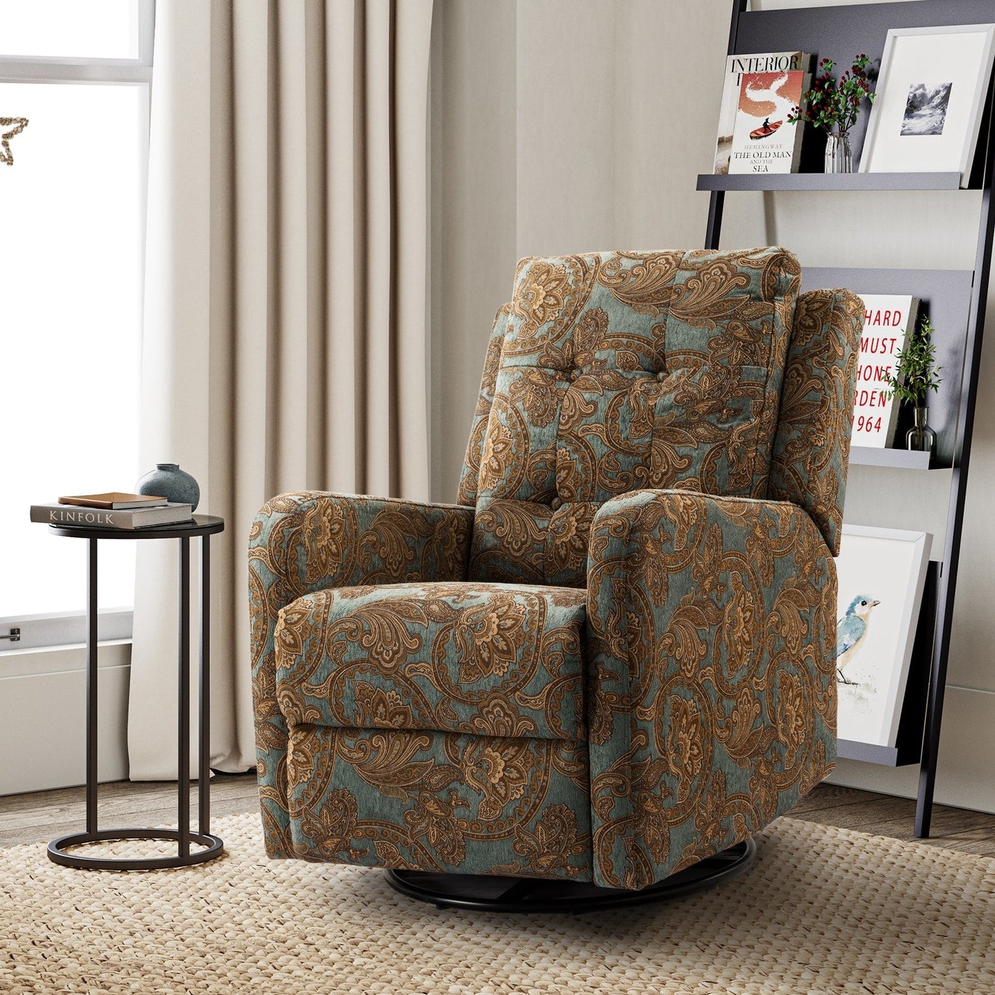 Fauteuil inclinable manuel pivotant Arlette à motif floral contemporain avec dossier capitonné