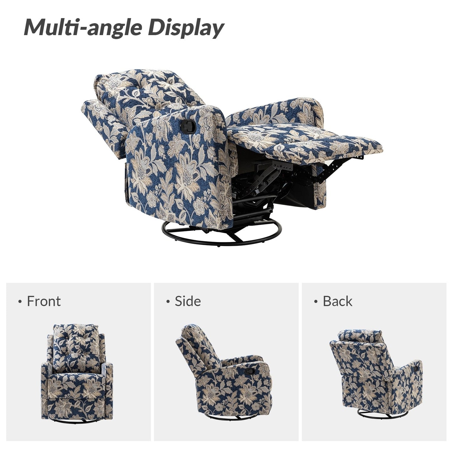 Fauteuil inclinable manuel pivotant Arlette à motif floral contemporain avec dossier capitonné
