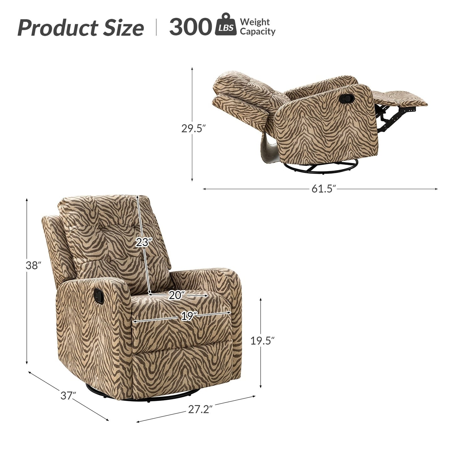 Fauteuil inclinable manuel pivotant Arlette à motif floral contemporain avec dossier capitonné
