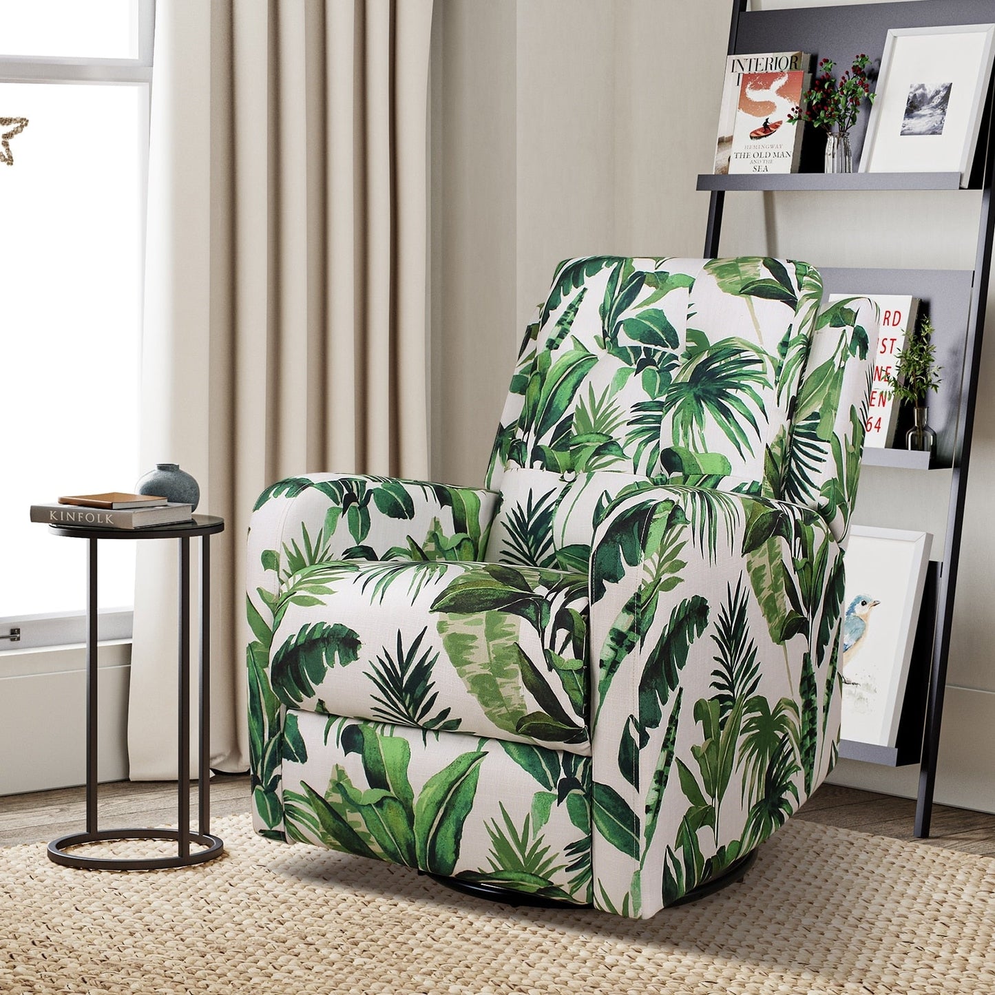 Fauteuil inclinable manuel pivotant Arlette à motif floral contemporain avec dossier capitonné