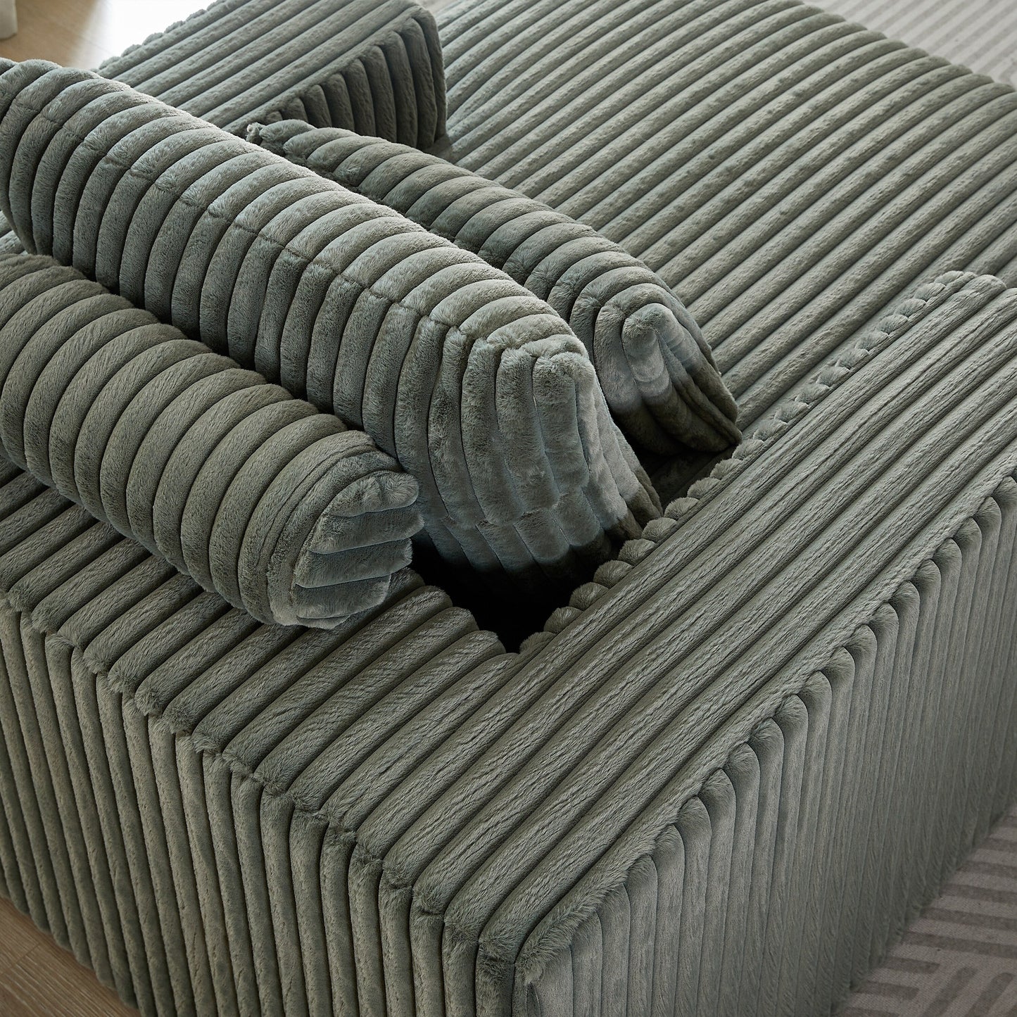 Fauteuil de salon moderne en velours côtelé vert armée de 62,5 po avec 2 coussins
