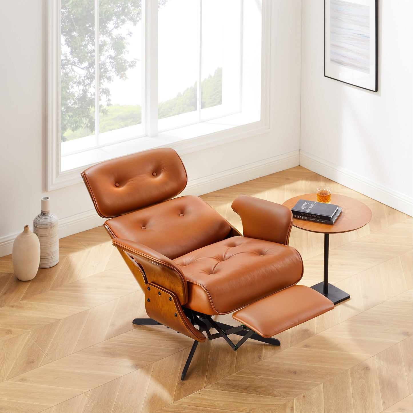 Fauteuil inclinable en cuir véritable Art Leon, style moderne du milieu du siècle