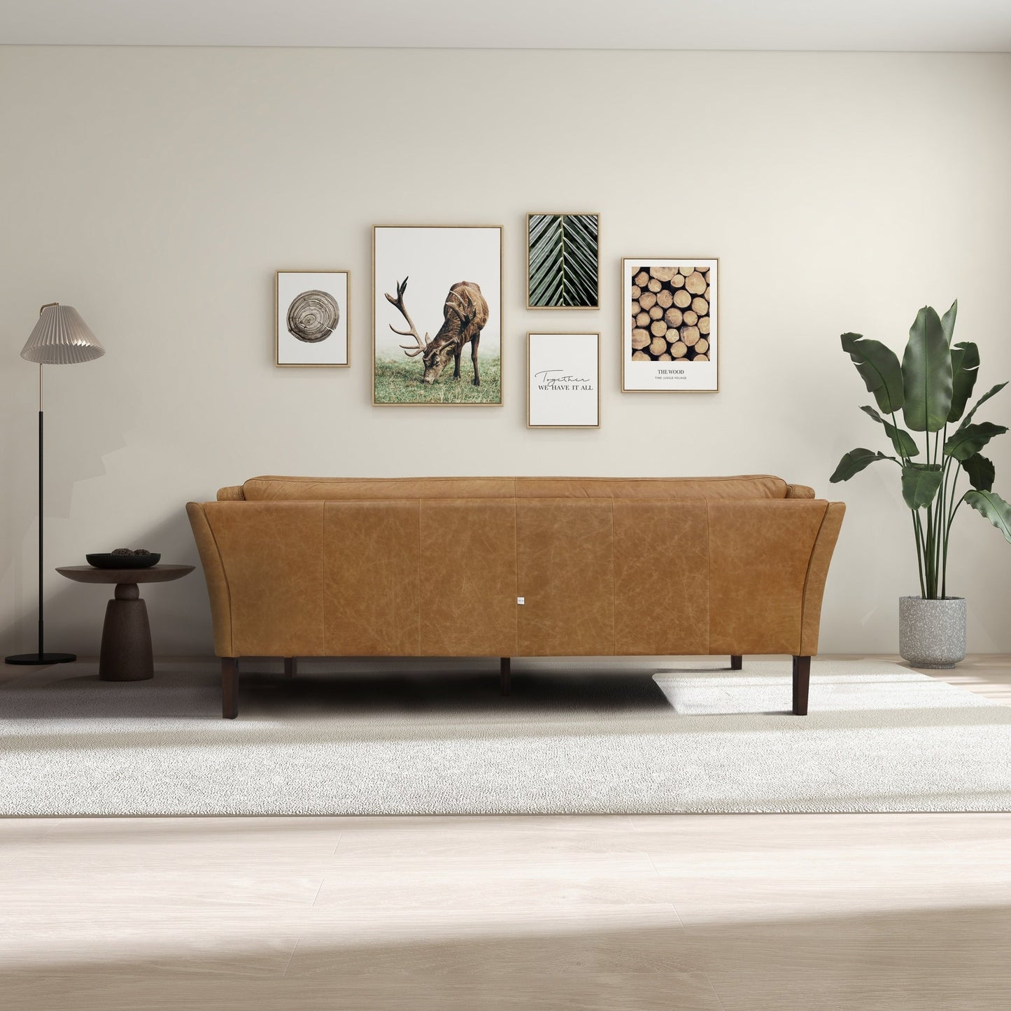 Canapé de salon Aura 78 en cuir véritable, large et moderne, de style milieu du siècle