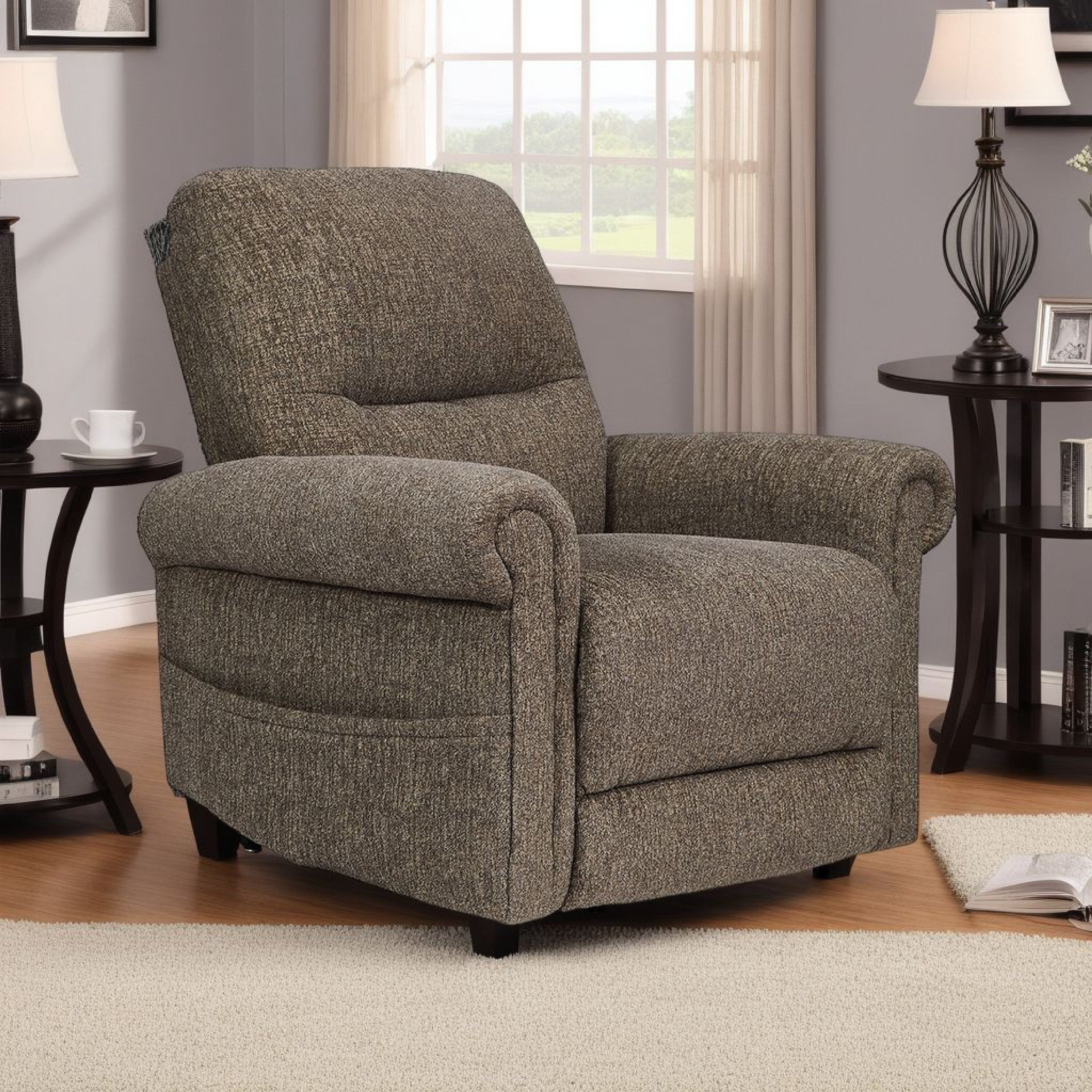Fauteuil inclinable releveur électrique Auro, massage thermique, polyester marron taupe