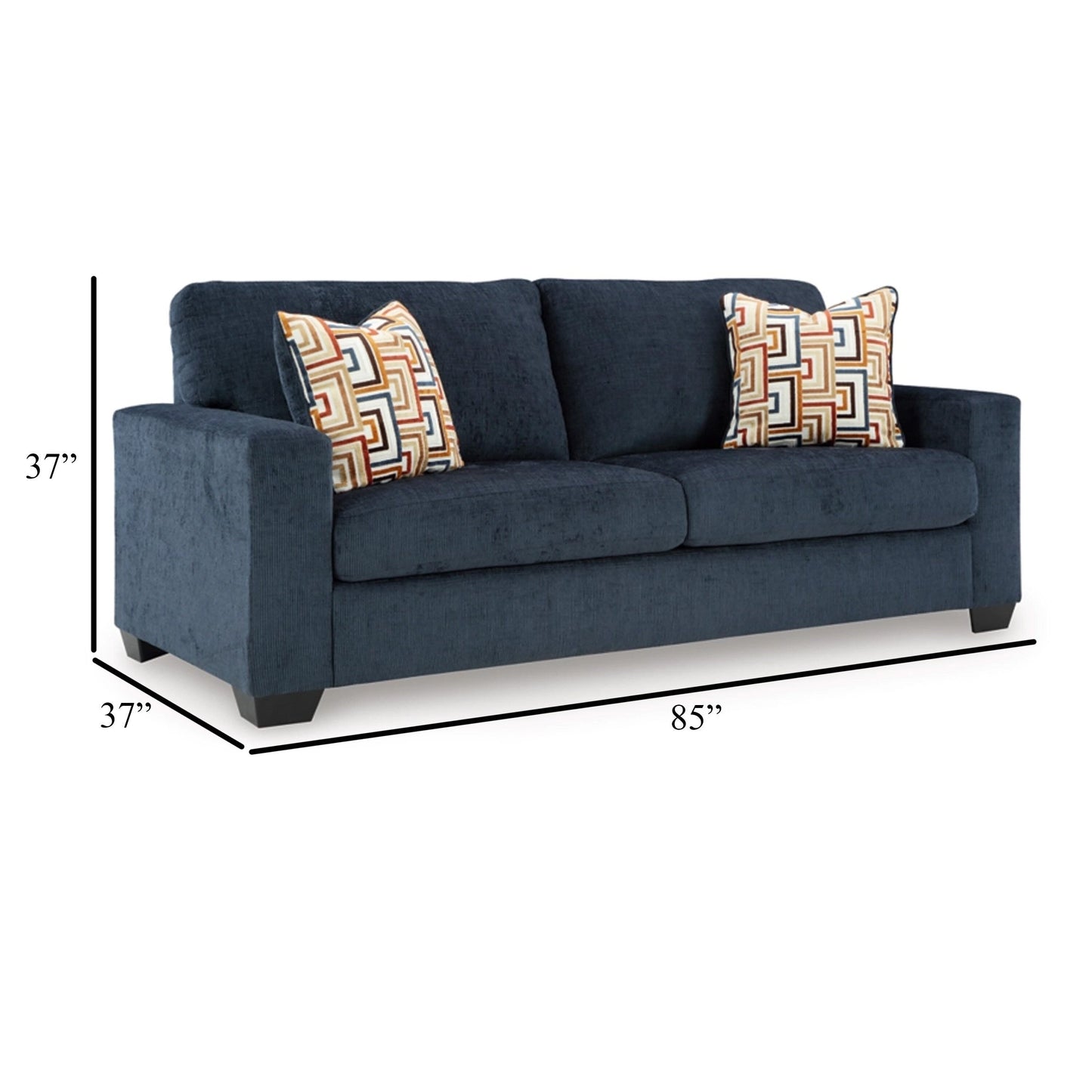 Canapé-lit Queen Avie, 2 coussins décoratifs, polyester bleu marine, 85 pouces
