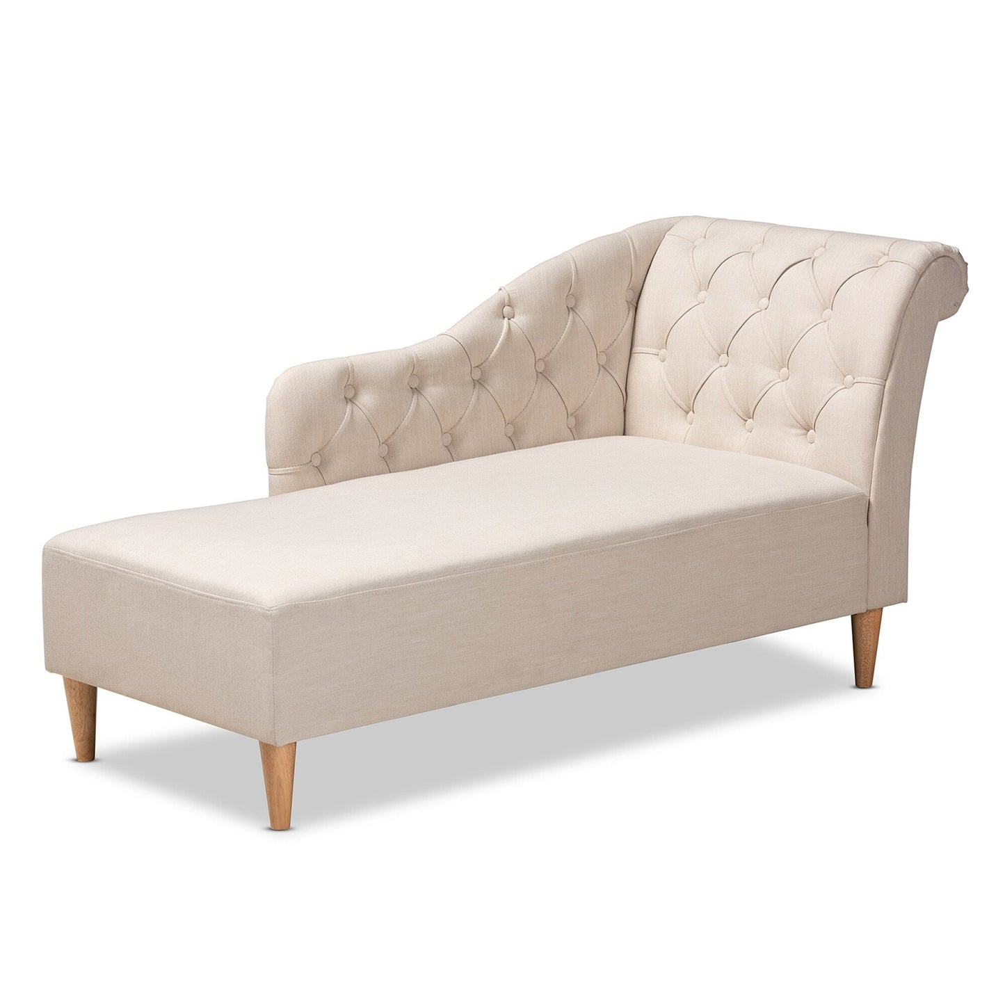 Chaise longue en bois de chêne avec revêtement en tissu Emeline de Baxton Studio