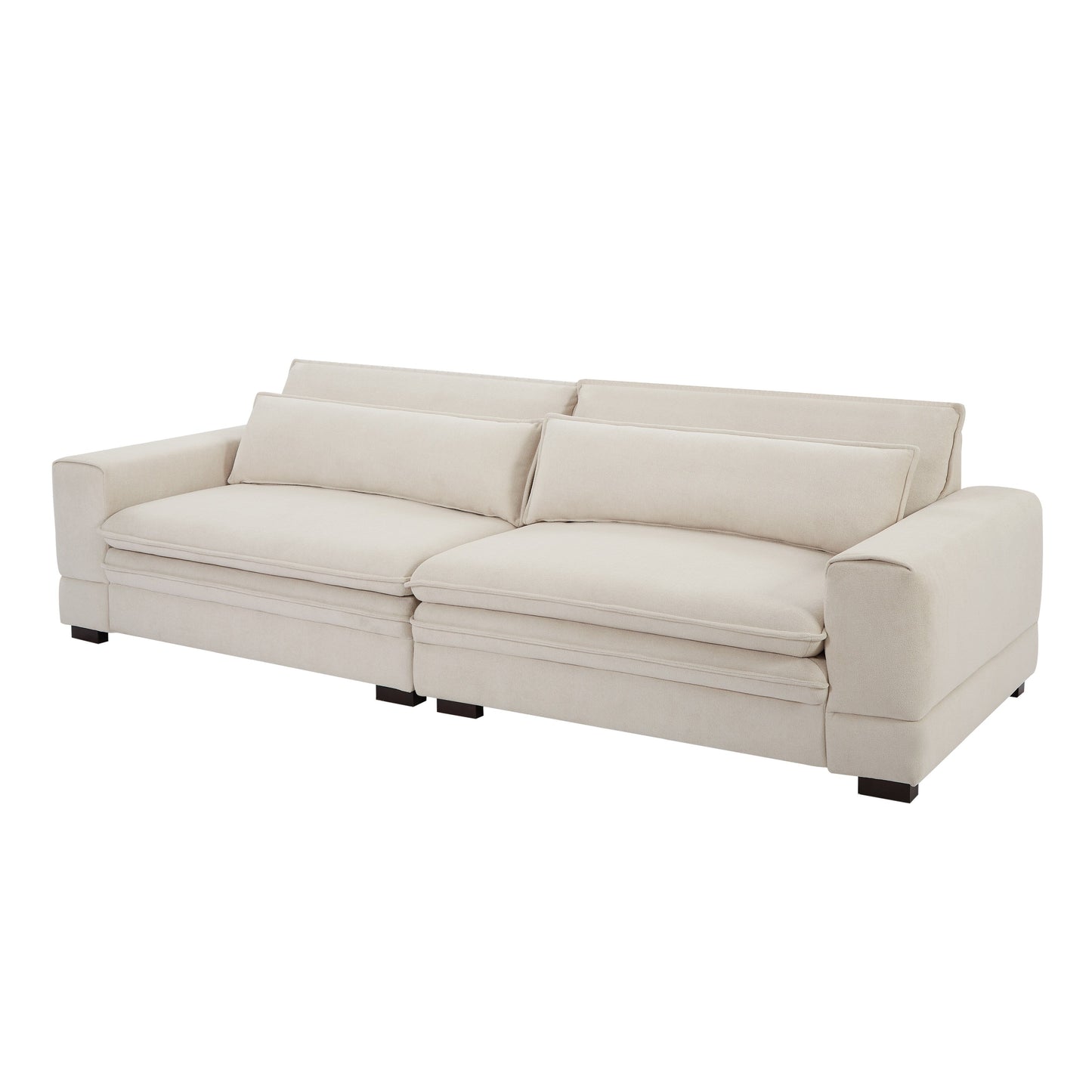 Canapé 4 places en tissu beige 104.72 moderne avec dossier coussiné, pieds en bois massif, structure robuste, pour salon