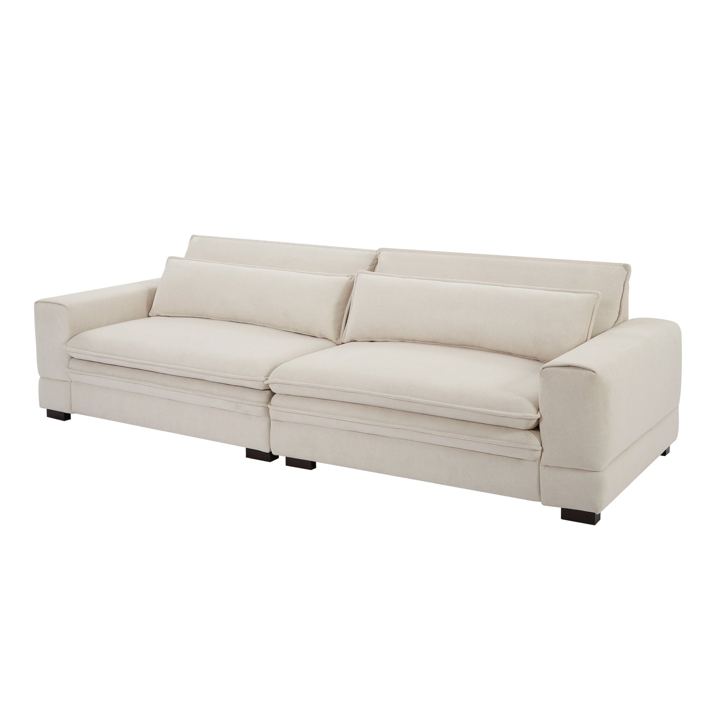 Canapé 4 places en tissu beige 104,72 pouces avec pieds en bois pour appartement ou bureau