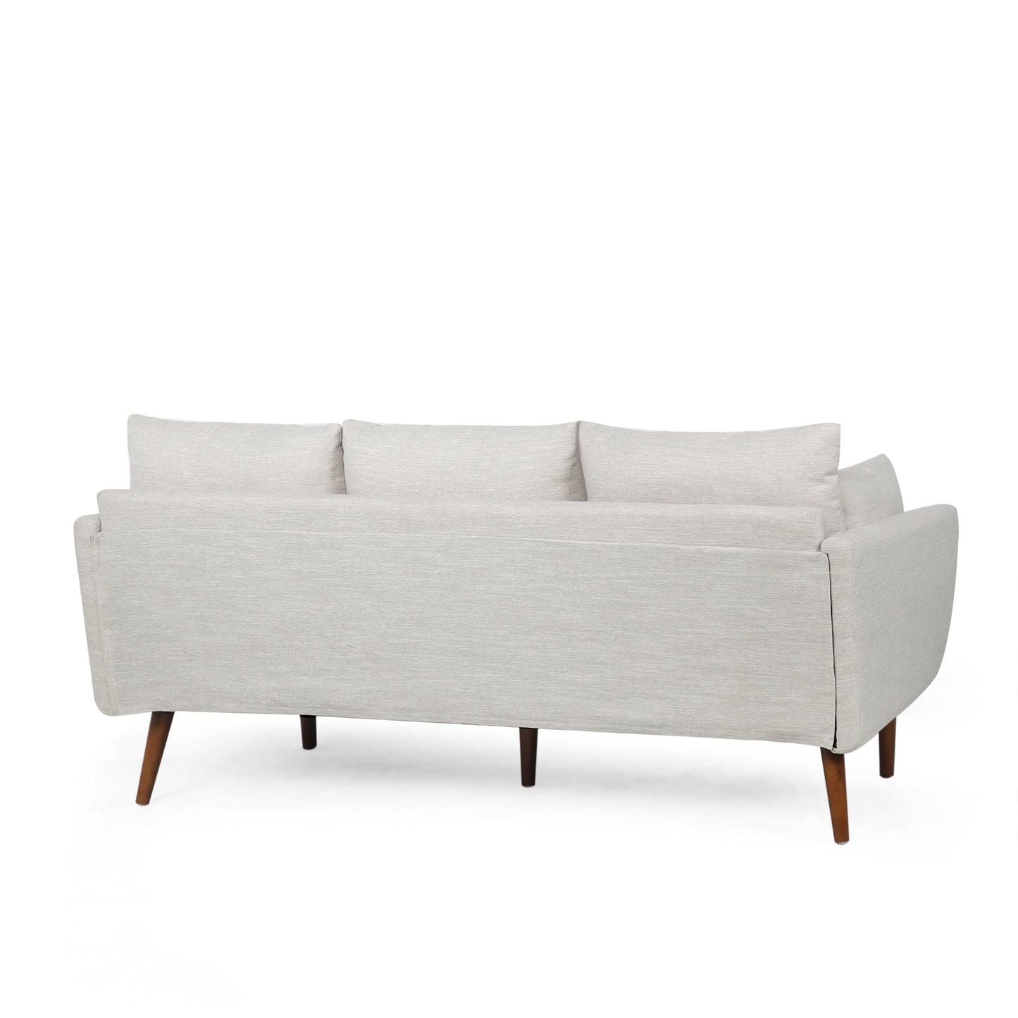 Canapé 3 places beige avec pieds et coussins en bouleau