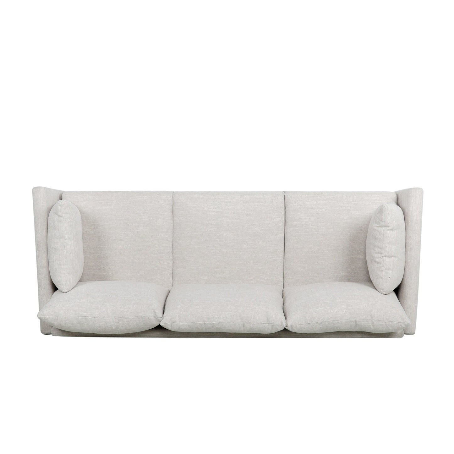 Canapé 3 places beige avec pieds et coussins en bouleau
