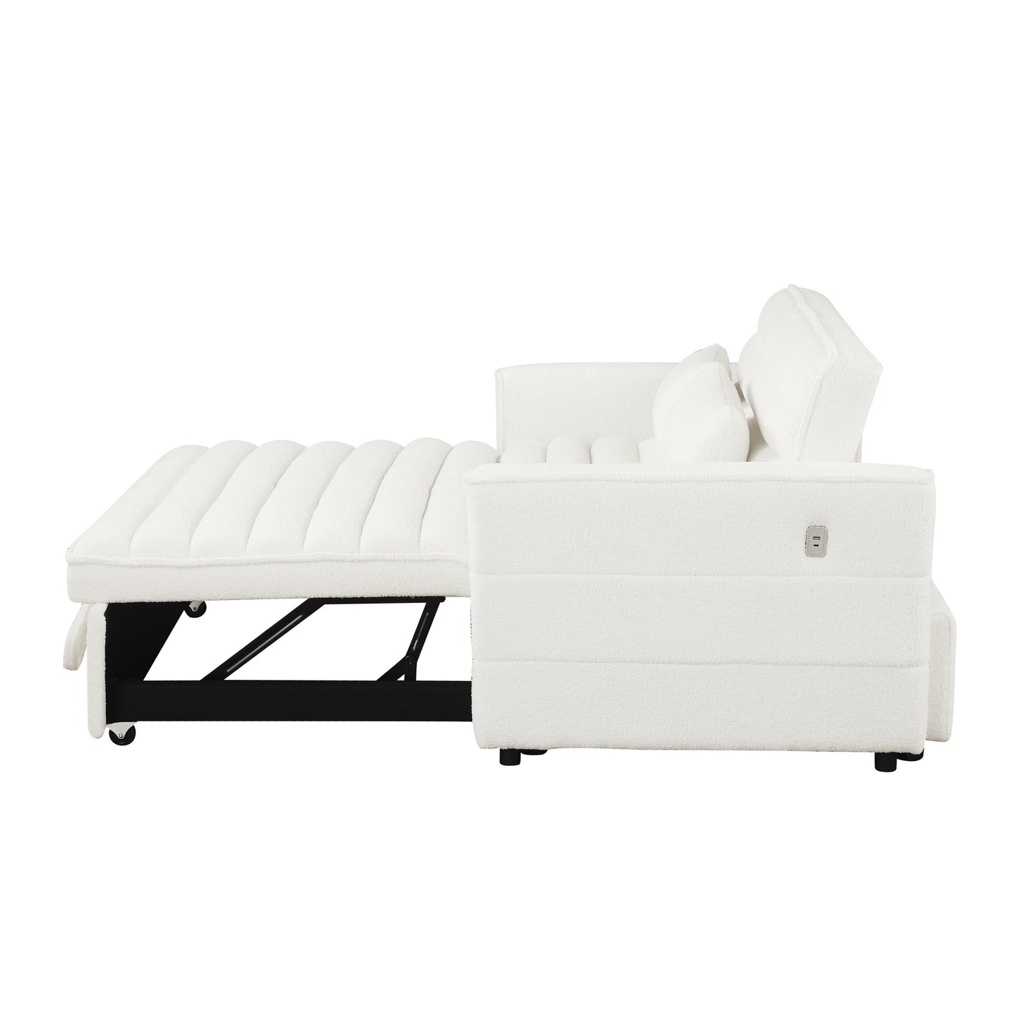 Canapé-lit convertible Boucle beige 55,12 pouces avec dossier réglable et 2 coussins de taille pour le salon