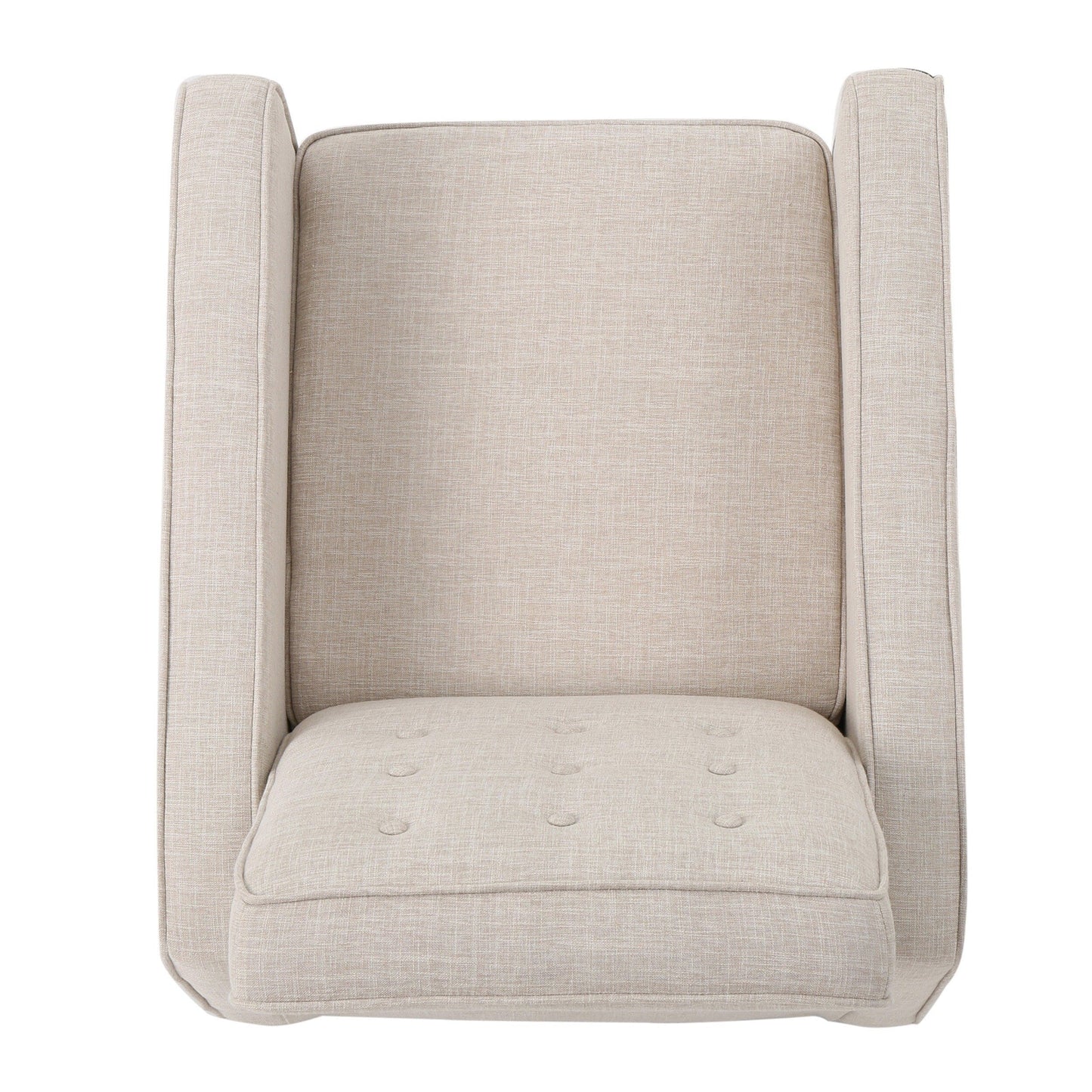 Fauteuil inclinable rembourré en tissu beige de style milieu du siècle avec repose-pieds, dossier capitonné et pieds en hêtre
