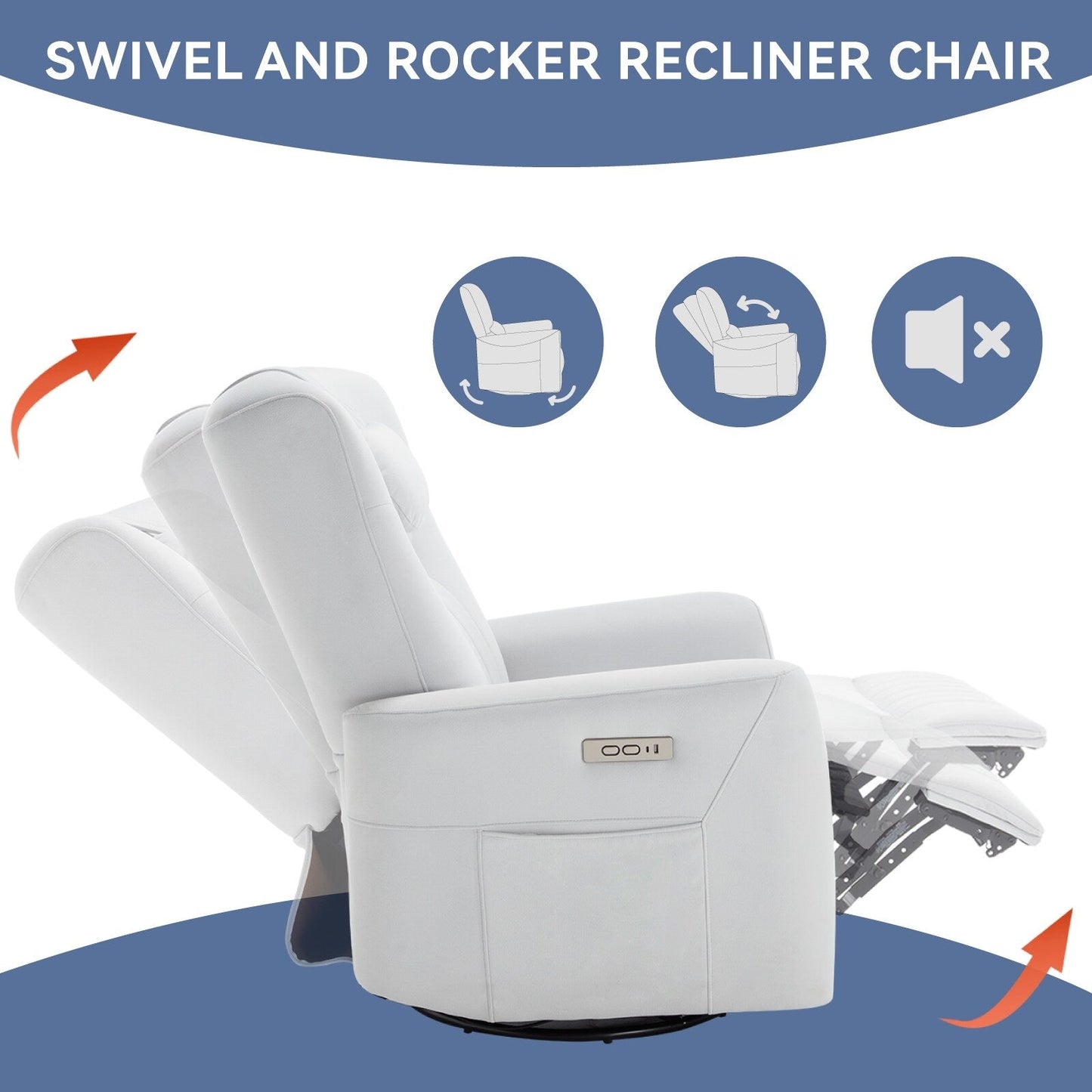 Fauteuil inclinable électrique beige avec pivot, mouvement de bascule et coussin lombaire