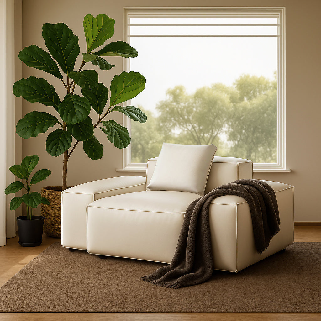 Cube Modular Beige Genuine Leather Armchair