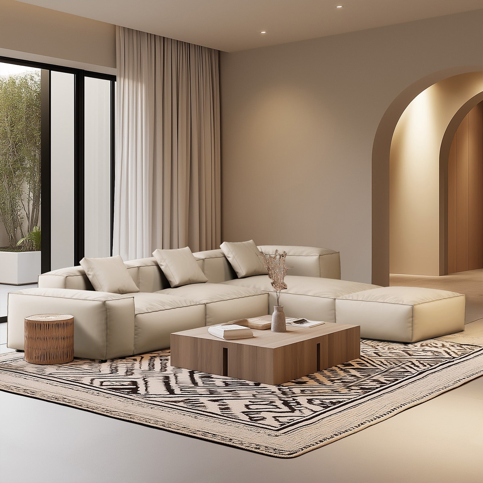 Cube Modular Beige Genuine Leather Sectional