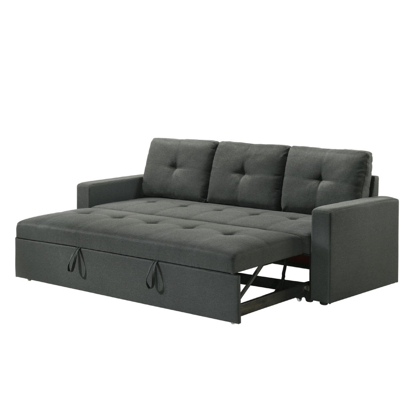 Canapé-lit gigogne Biry, coussins capitonnés, tissu gris foncé