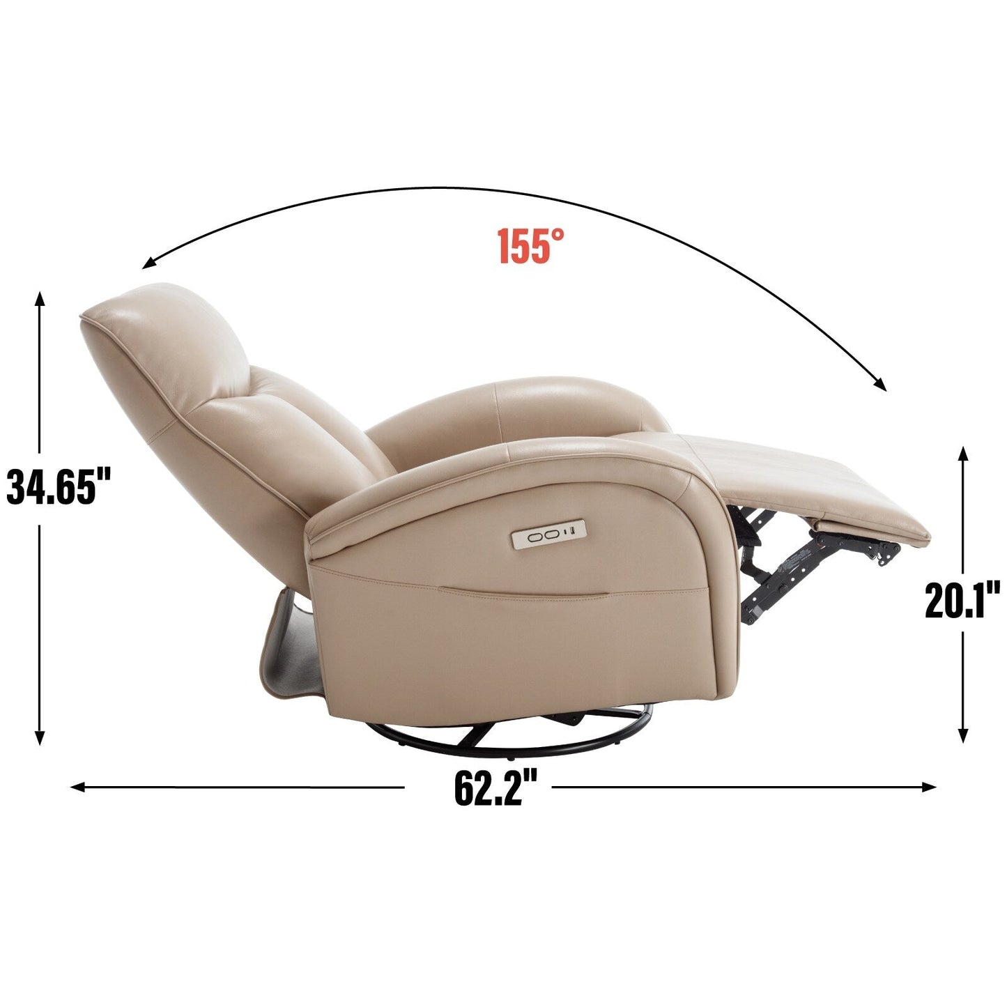 Fauteuil inclinable électrique en cuir véritable bleu avec pivot et chargement USB