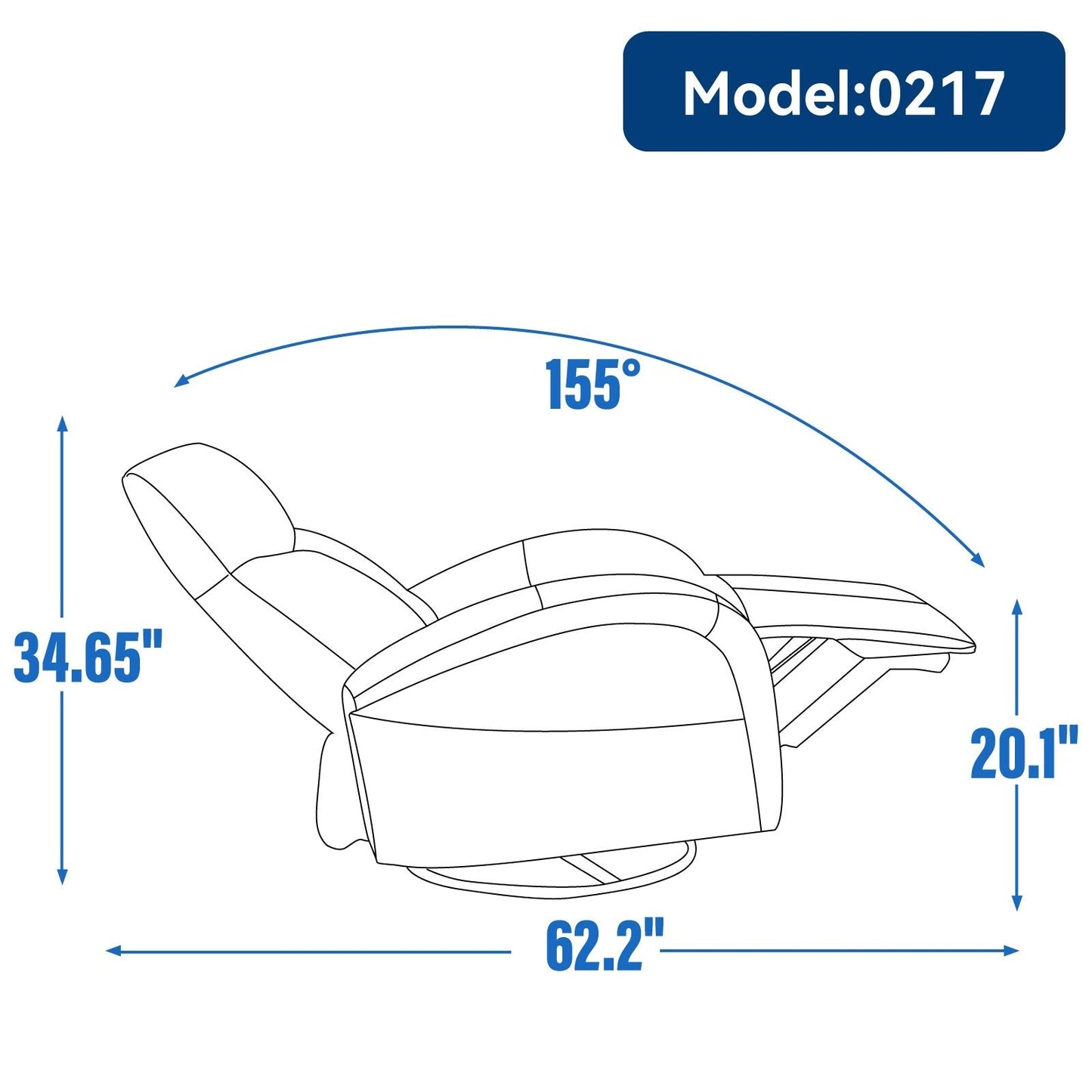 Fauteuil inclinable électrique en cuir véritable bleu avec pivot et chargement USB
