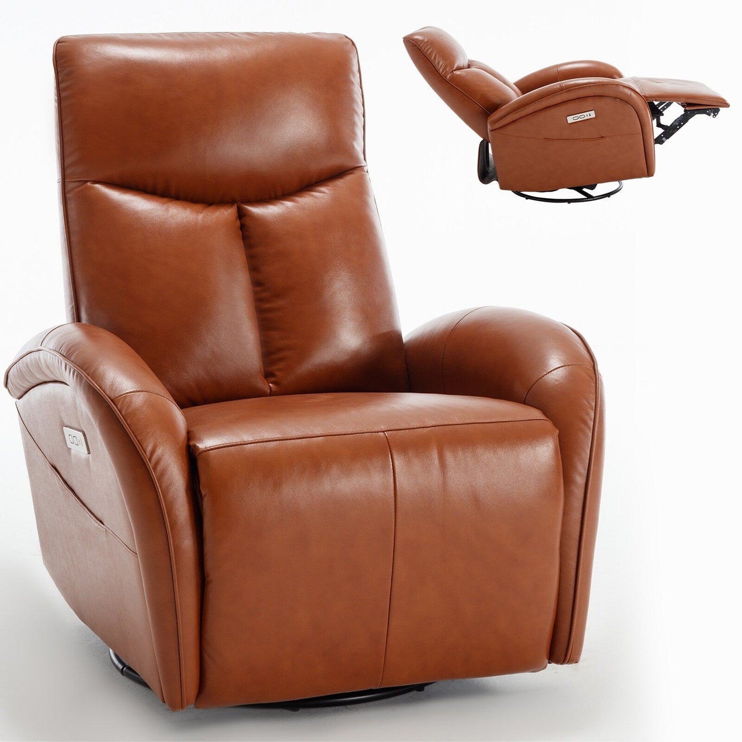 Fauteuil inclinable électrique en cuir véritable bleu avec pivot et chargement USB