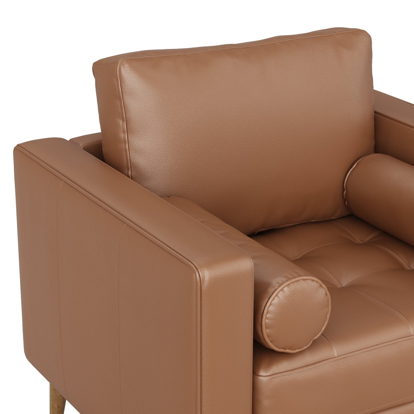 Canapé Breeze Mid-Century moderne, canapé en cuir avec coussin capitonné et cadre en bois massif