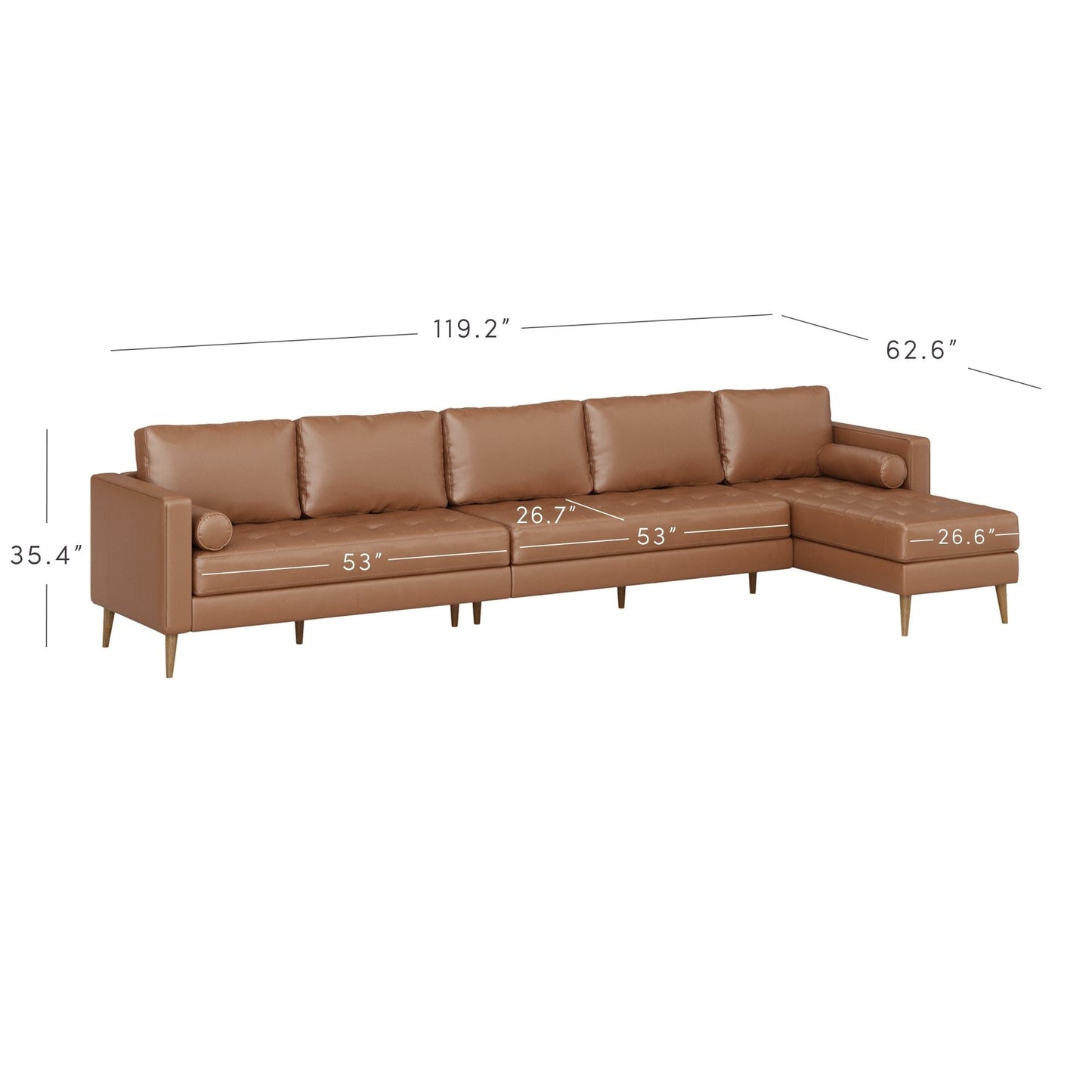 Canapé Breeze Mid-Century moderne, canapé en cuir avec coussin capitonné et cadre en bois massif