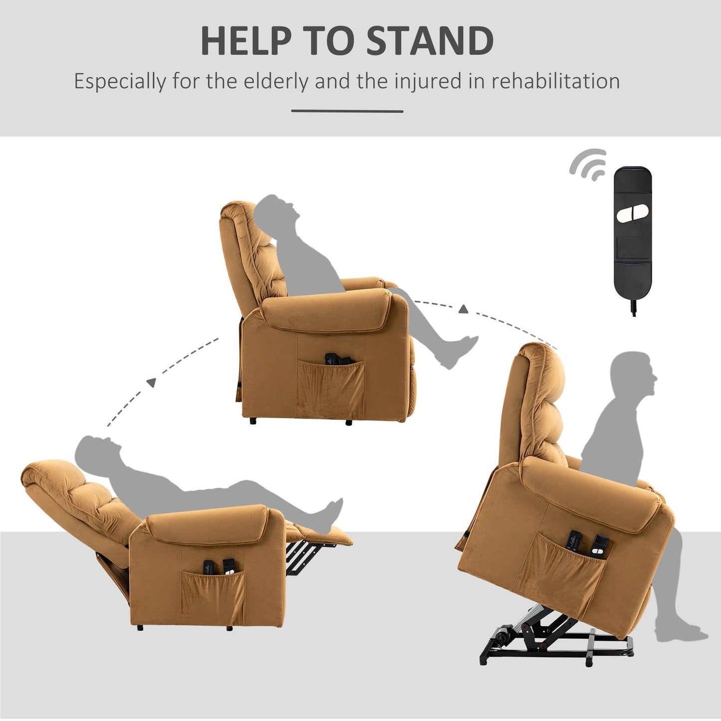 Fauteuil inclinable électrique rembourré en velours marron avec massage par vibration, télécommande, poches de rangement et inclinaison réglable