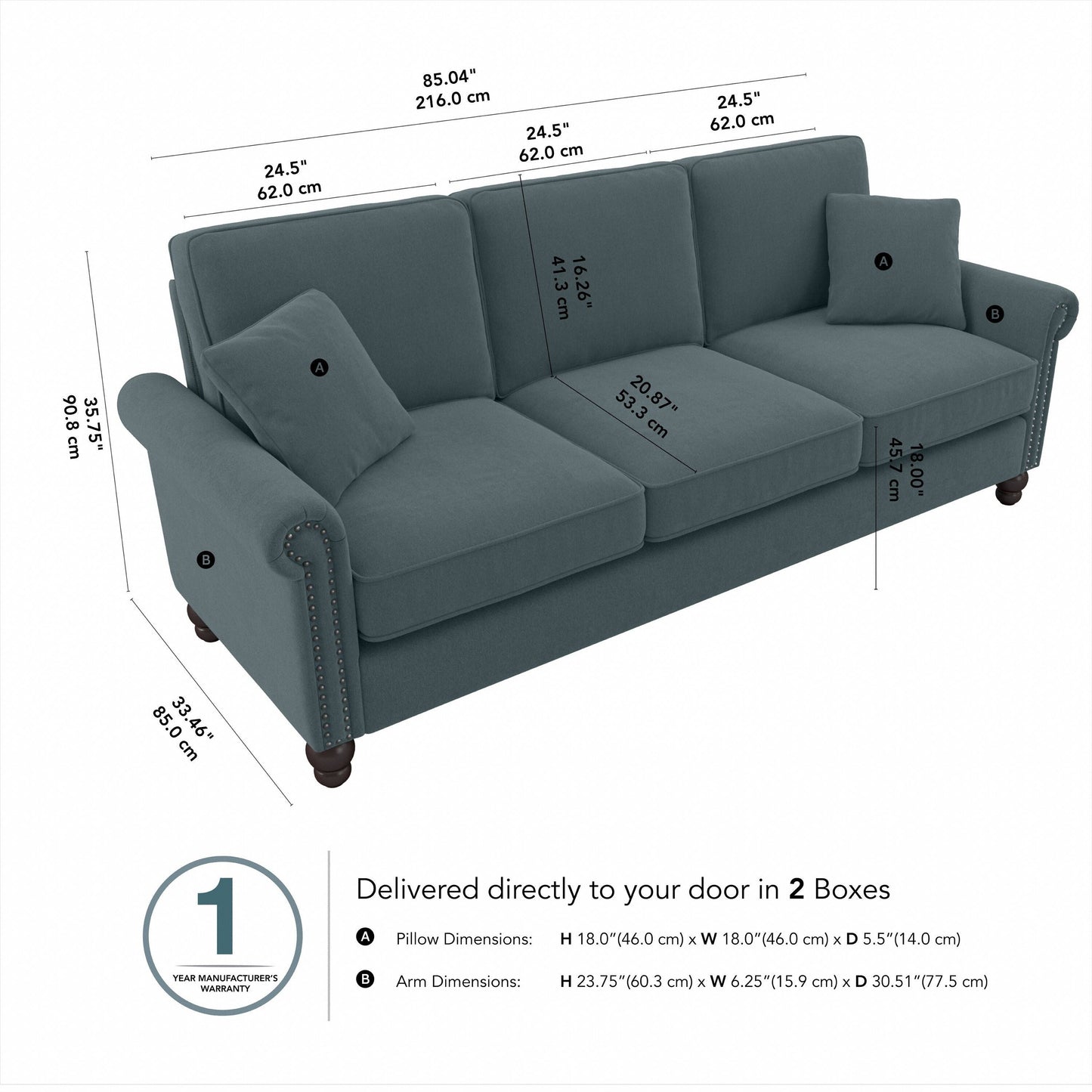 Grand canapé de salon 3 places Bush Furniture Coventry 85W