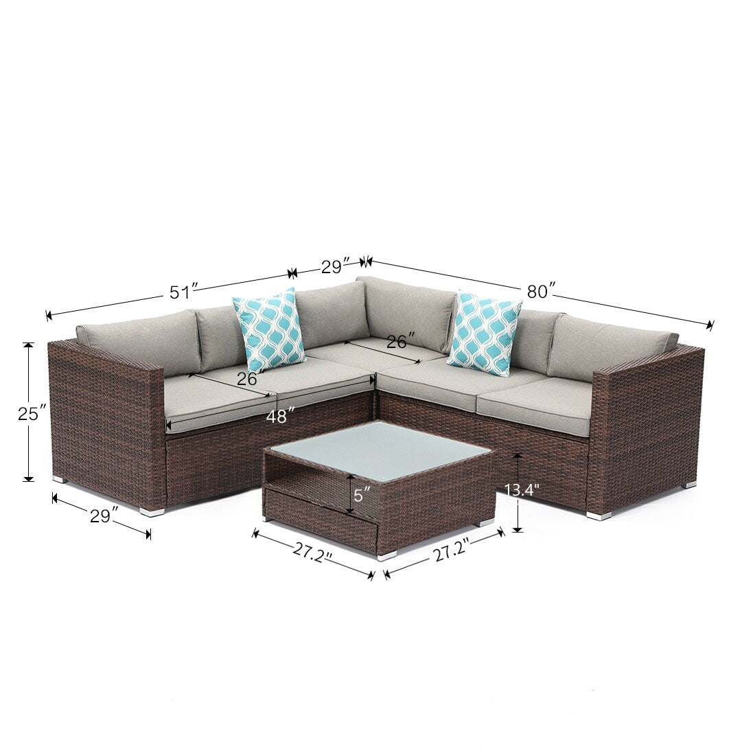 Ensemble de patio extérieur en osier 4 pièces COSIEST avec table basse