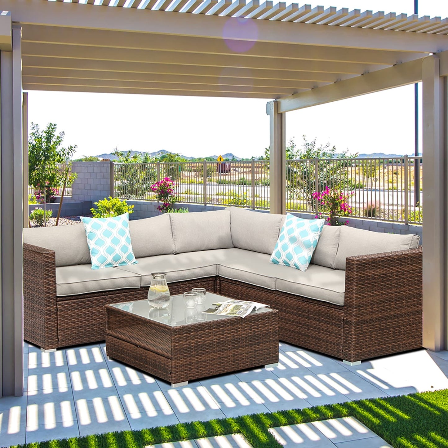 Ensemble de patio extérieur en osier 4 pièces COSIEST avec table basse