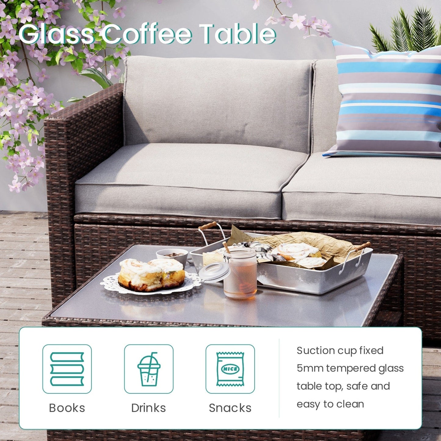 Ensemble de patio extérieur en osier 4 pièces COSIEST avec table basse
