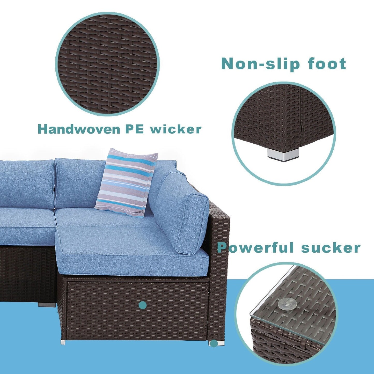 Canapé sectionnel en osier 5 pièces COSIEST avec coussins