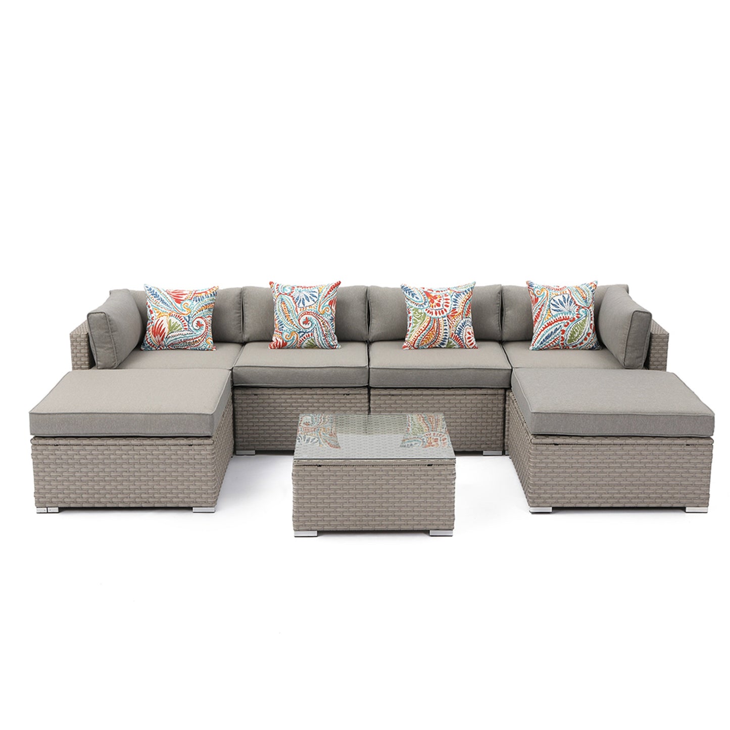 Canapé sectionnel en osier 7 pièces pour patio extérieur COSIEST avec table basse