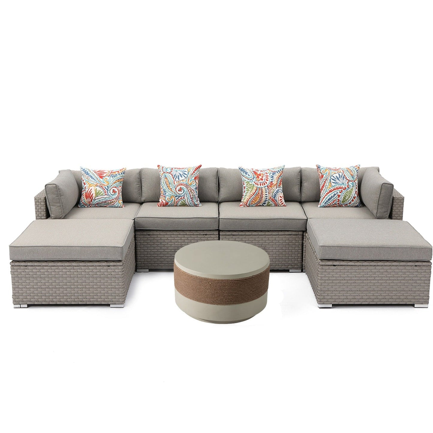 Canapé sectionnel en osier 7 pièces pour patio extérieur COSIEST avec table basse
