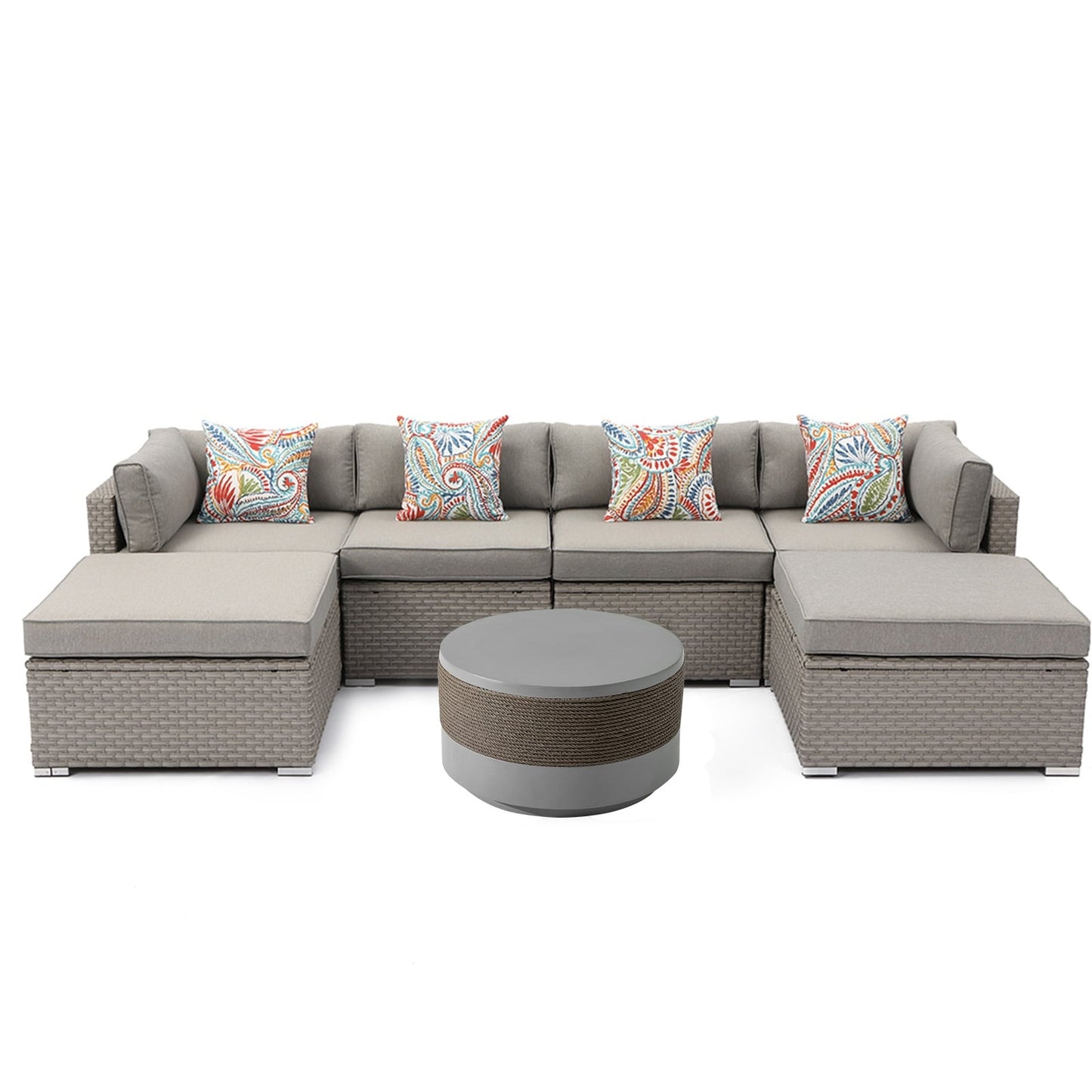 Canapé sectionnel en osier 7 pièces pour patio extérieur COSIEST avec table basse