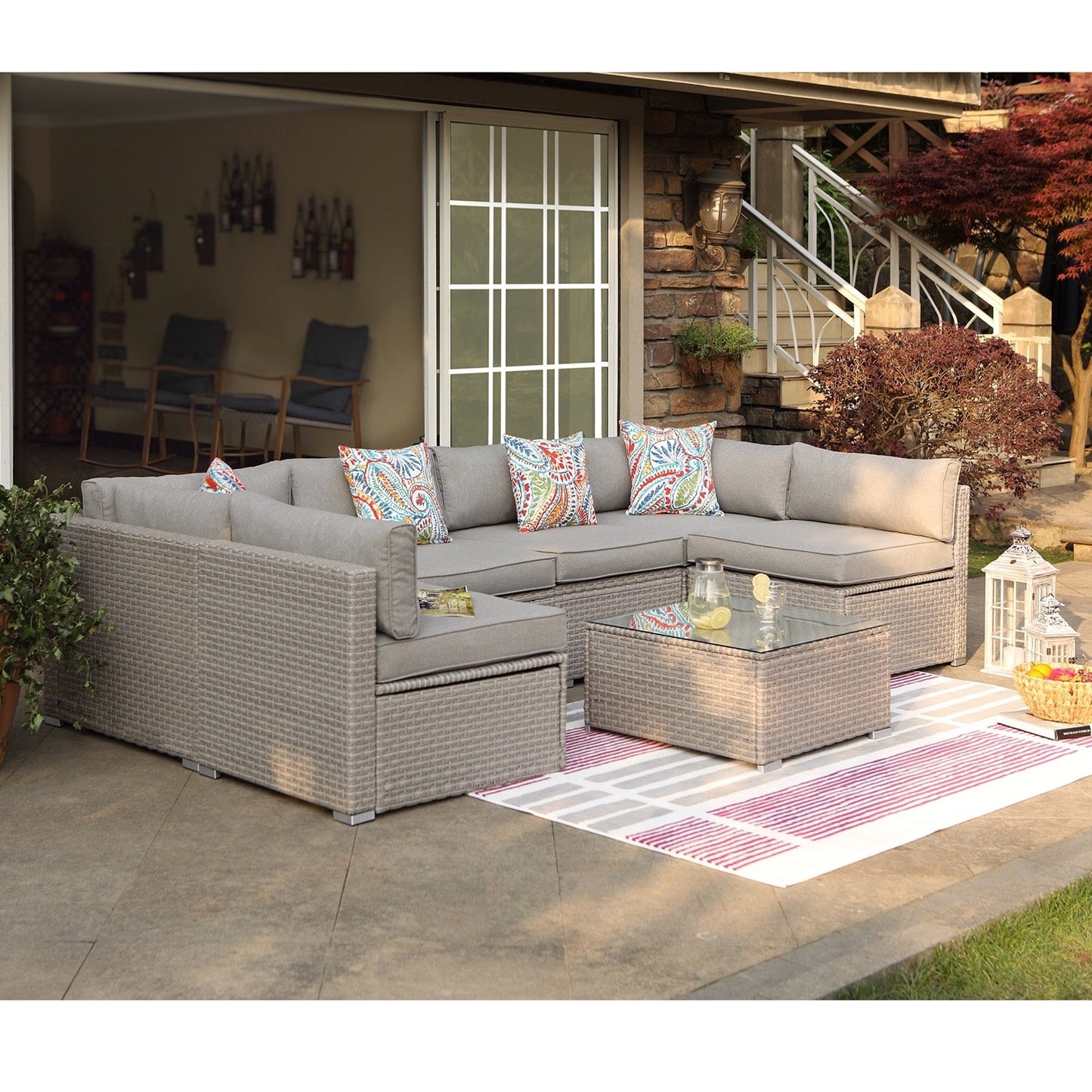 Ensemble de canapés sectionnels en osier pour patio extérieur COSIEST 7 pièces