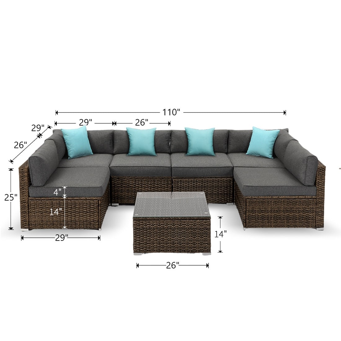 Ensemble de canapés sectionnels en osier pour patio extérieur COSIEST 7 pièces