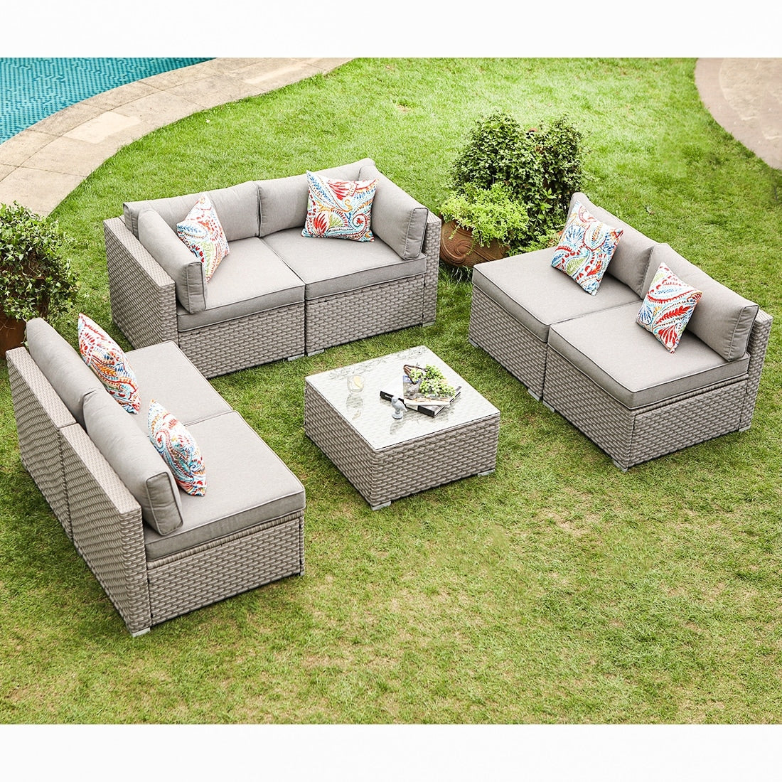 Ensemble de canapés sectionnels en osier pour patio extérieur COSIEST 7 pièces