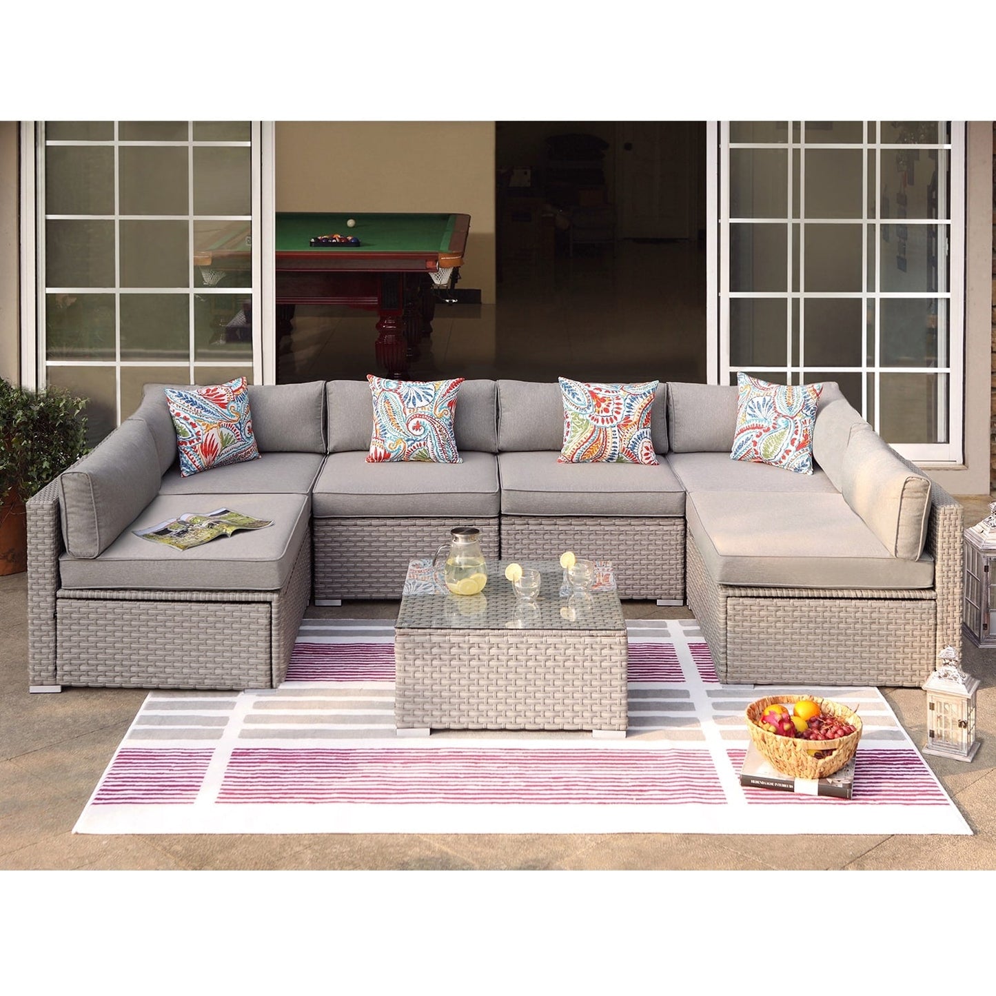 Ensemble de canapés sectionnels en osier pour patio extérieur COSIEST 7 pièces