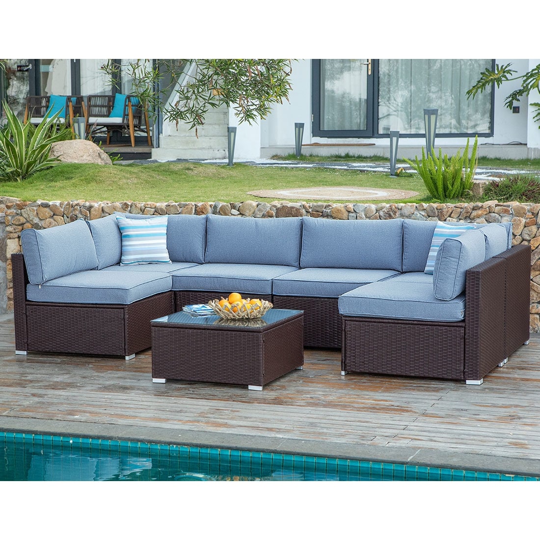 Ensemble de canapés sectionnels en osier pour patio extérieur COSIEST 7 pièces