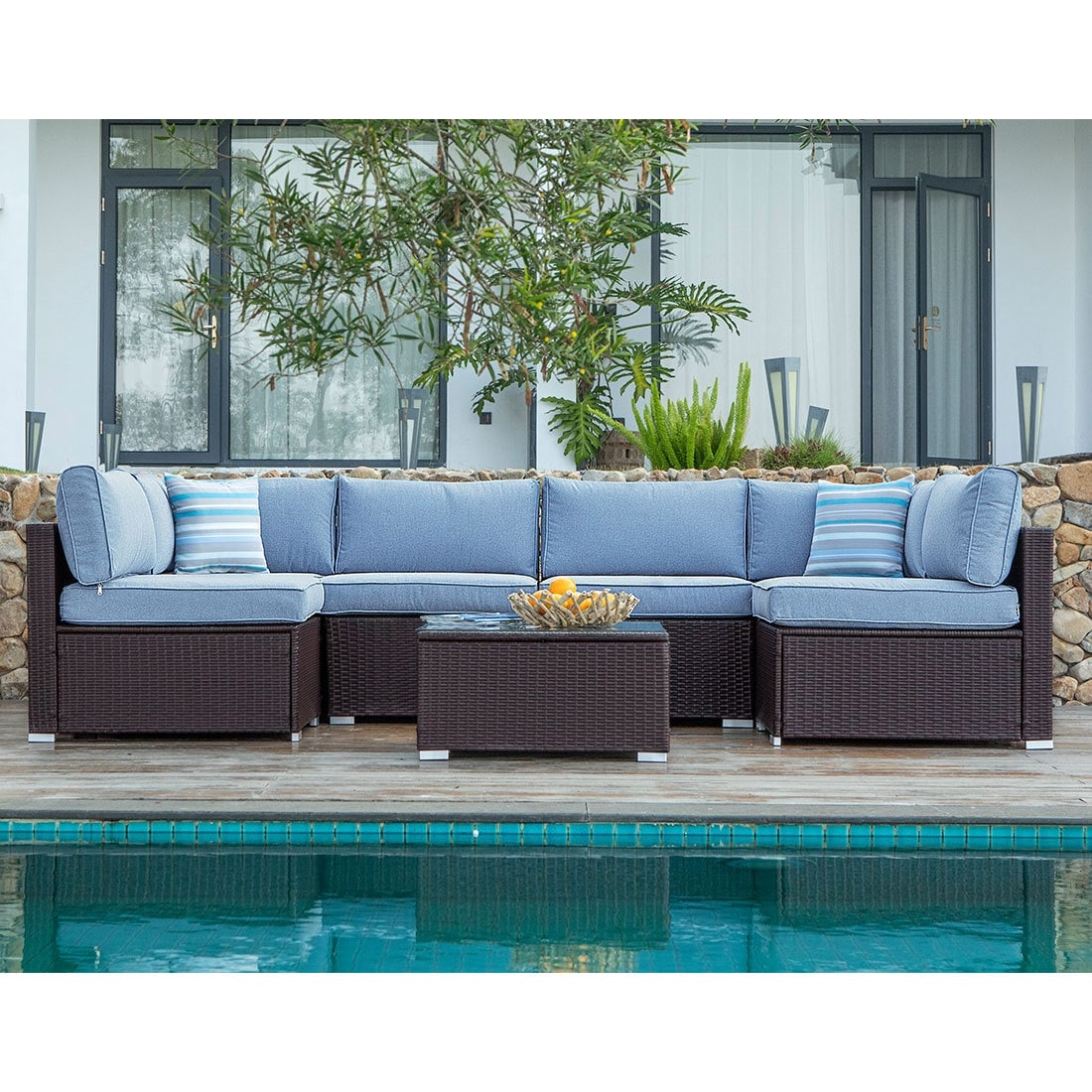 Ensemble de canapés sectionnels en osier pour patio extérieur COSIEST 7 pièces