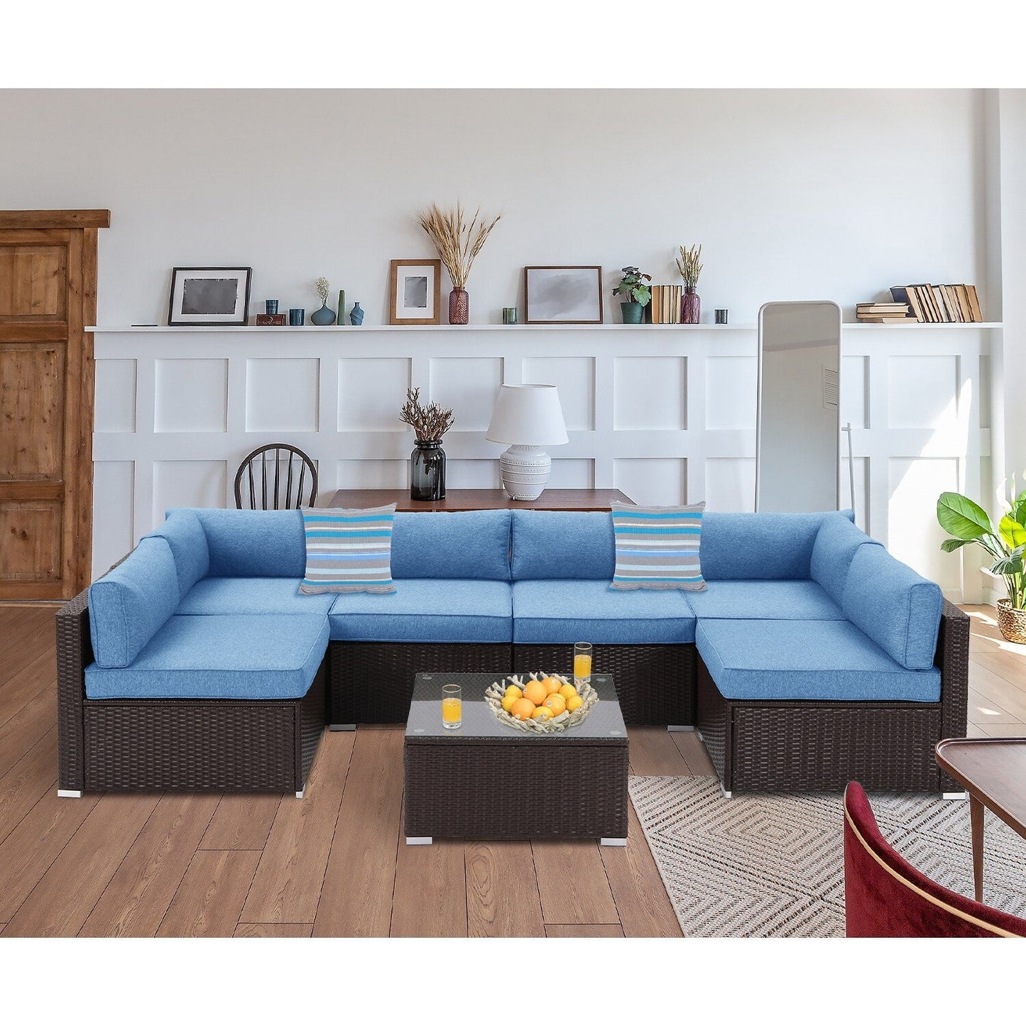 Ensemble de canapés sectionnels en osier pour patio extérieur COSIEST 7 pièces