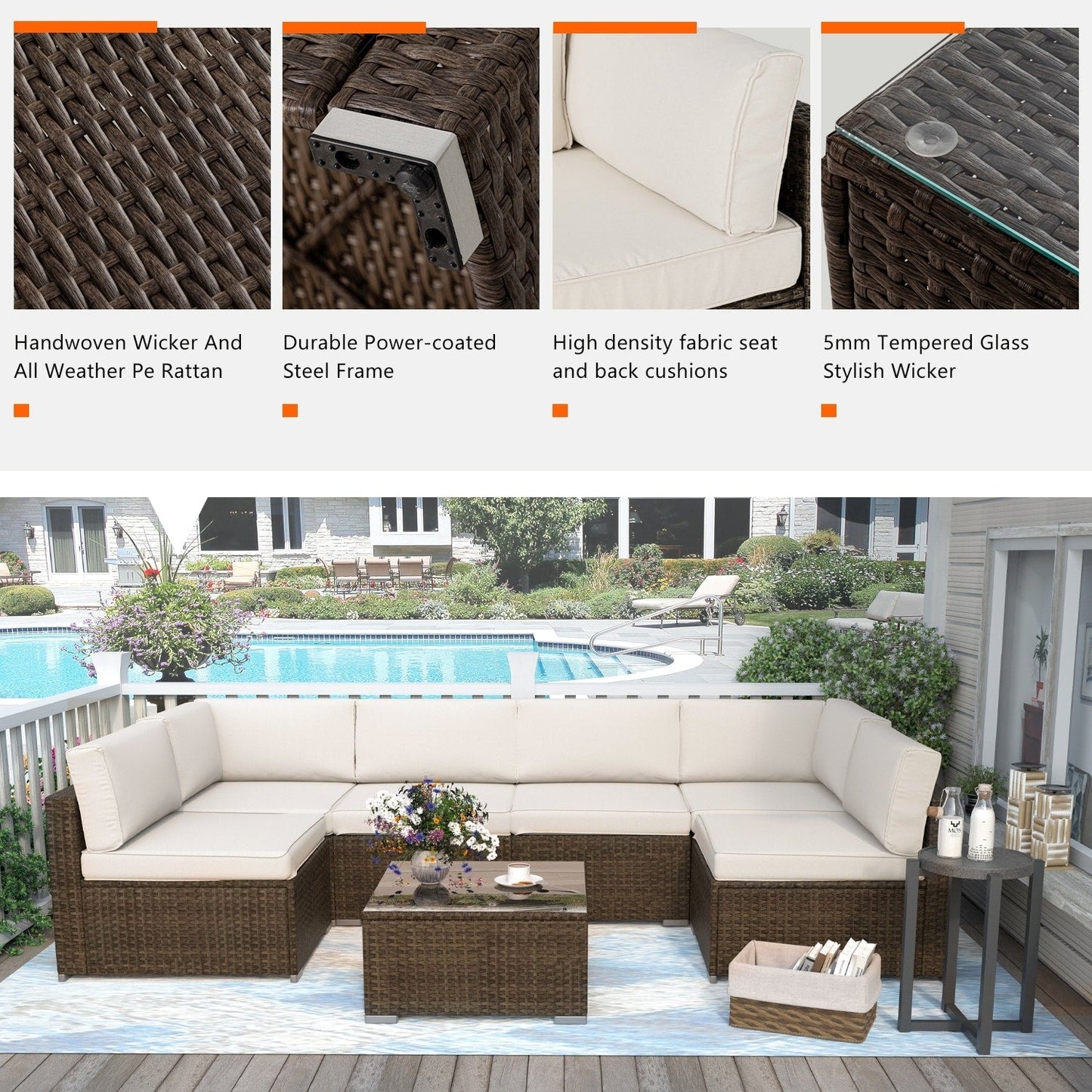 Ensemble de canapés sectionnels en osier pour patio extérieur COSIEST 7 pièces