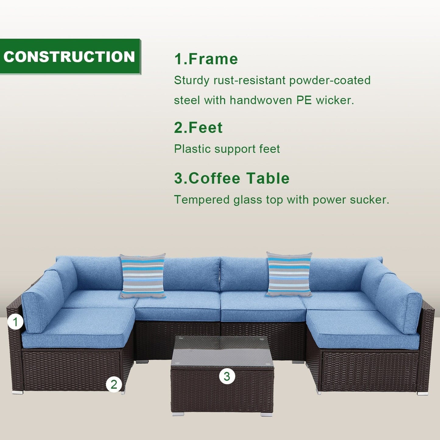 Ensemble de canapés sectionnels en osier pour patio extérieur COSIEST 7 pièces