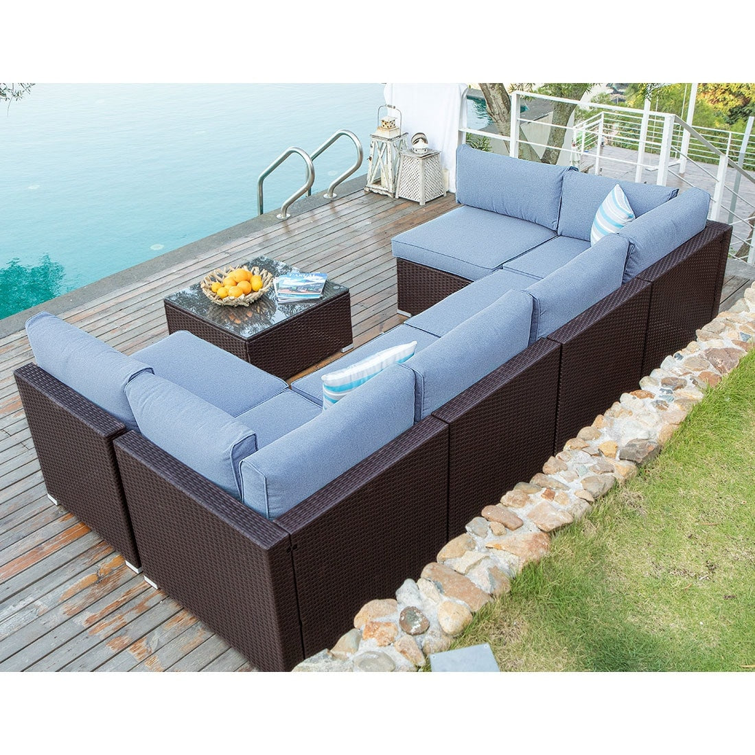 Ensemble de canapés sectionnels en osier pour patio extérieur COSIEST 7 pièces