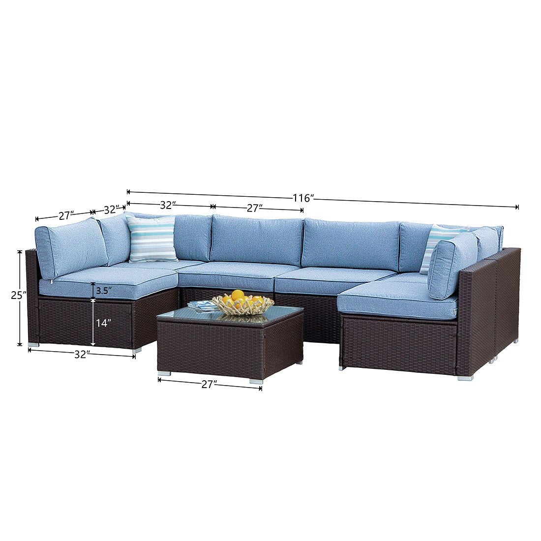 Ensemble de canapés sectionnels en osier pour patio extérieur COSIEST 7 pièces