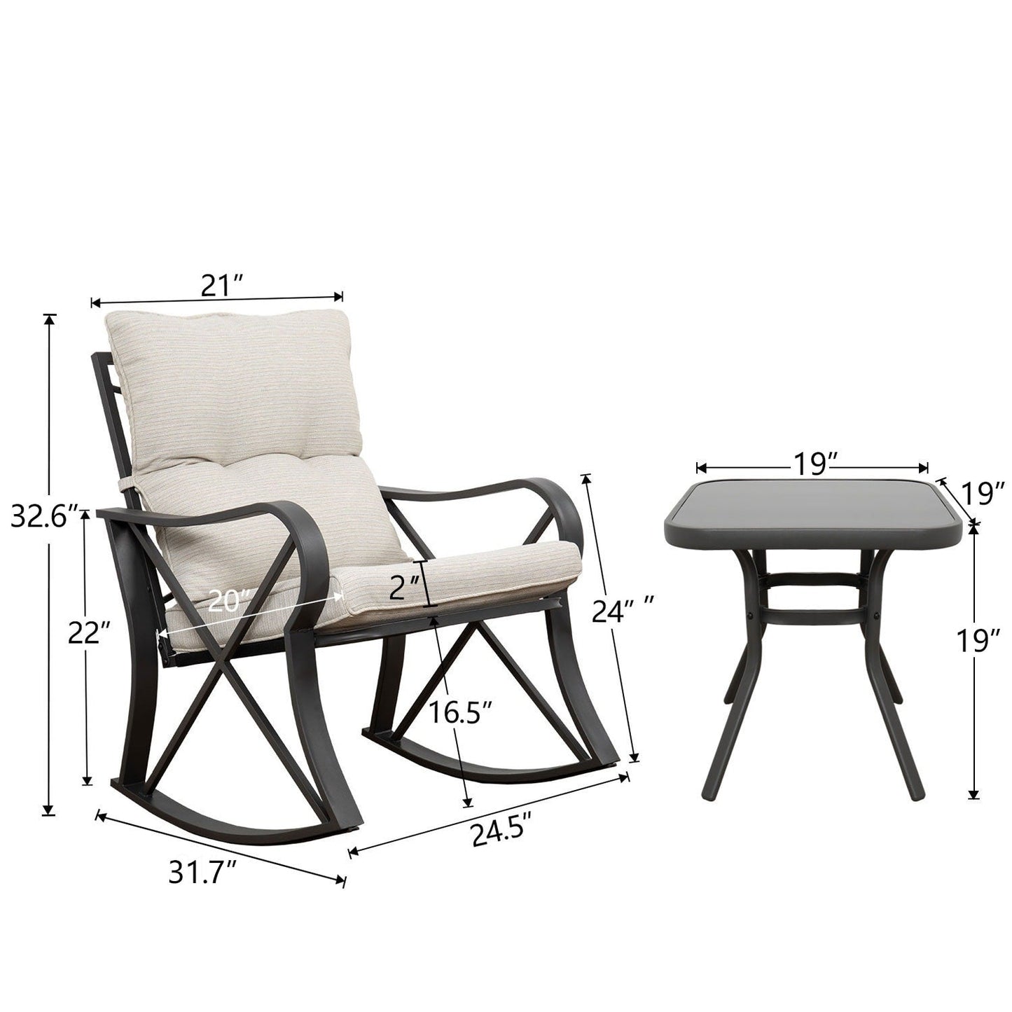 Ensemble de 3 chaises à bascule d'extérieur COSIEST avec table d'appoint