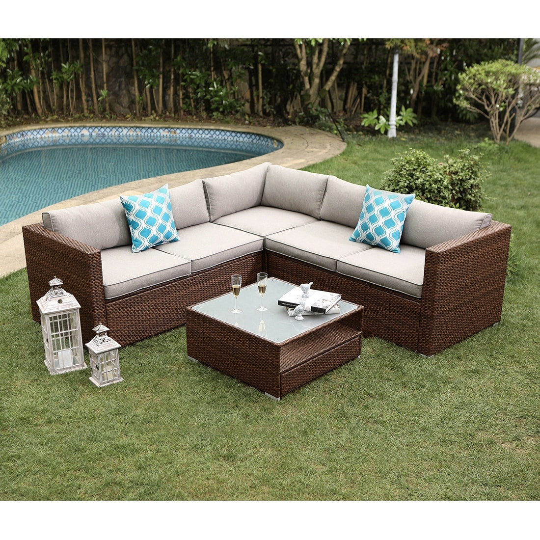 Ensemble de patio extérieur en osier 4 pièces COSIEST avec table basse