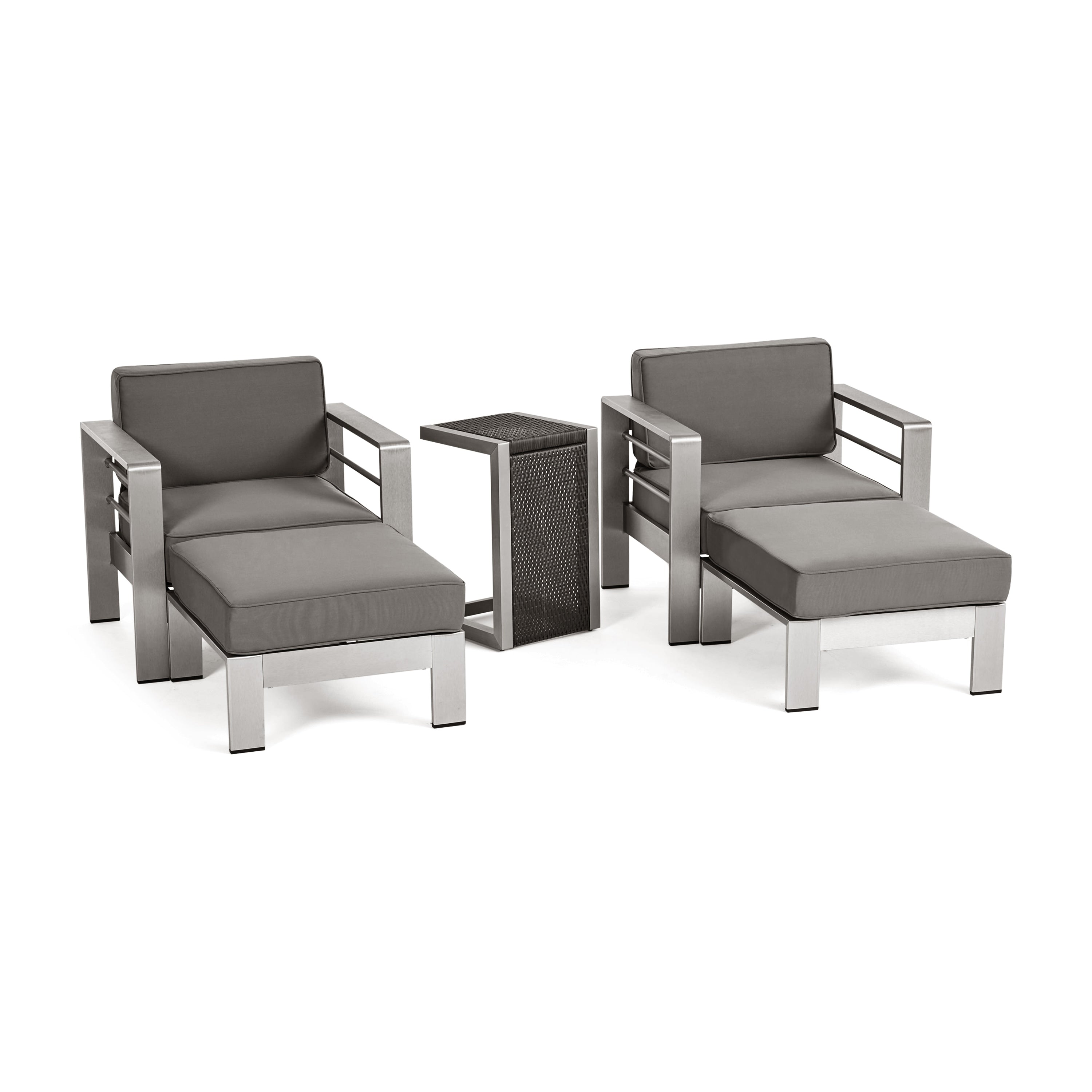 Ensemble de salon de jardin Cape Coral en aluminium 2 places avec table d'appoint et pouf par Christopher Knight Home